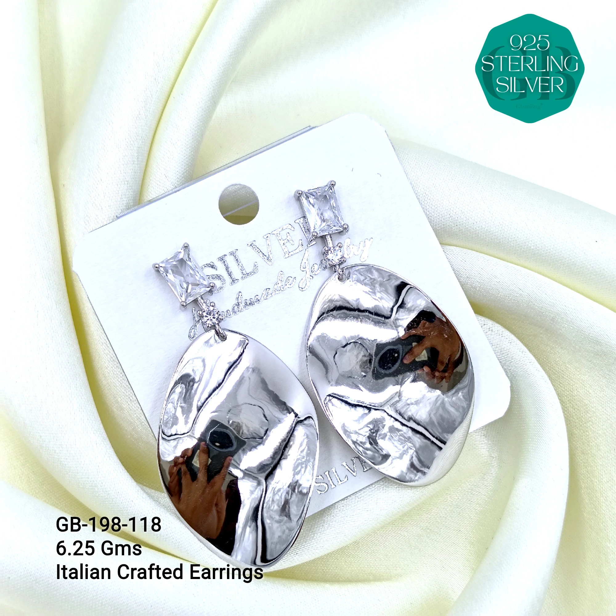 ITALIAN EARRINGS - NON STUDDED - Premium 925 Silver Jewellery - SKU: GB-198-118 - Hyderabad Silver Importers