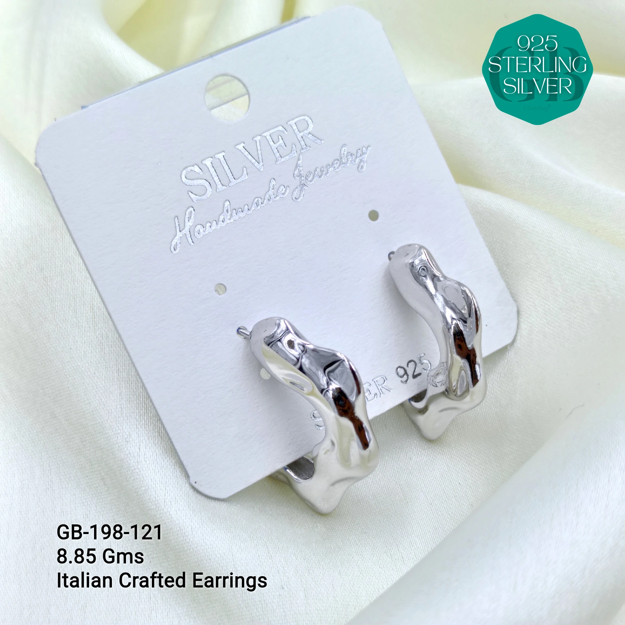 ITALIAN EARRINGS - NON STUDDED - Premium 925 Silver Jewellery - SKU: GB-198-121 - Hyderabad Silver Importers
