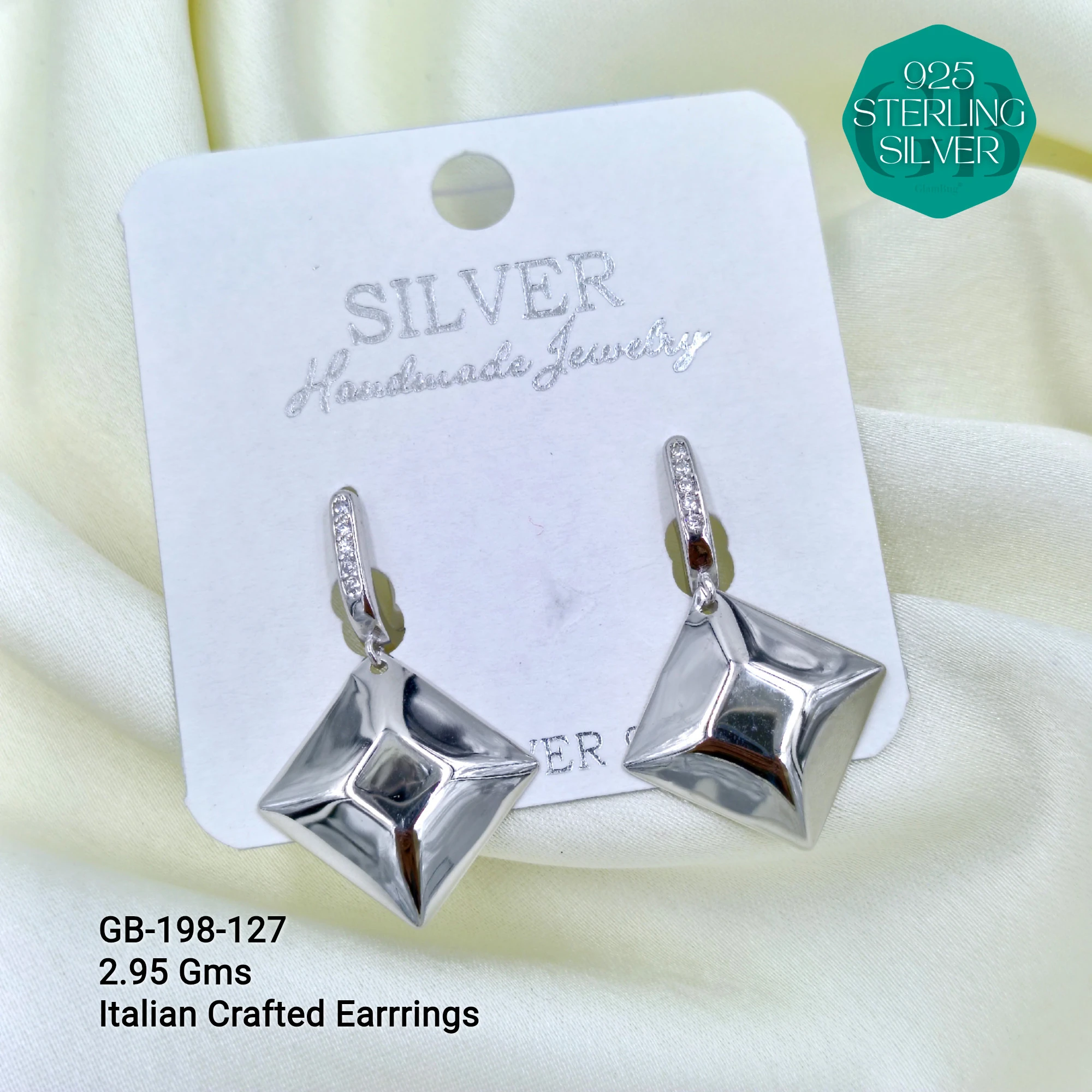ITALIAN EARRINGS - NON STUDDED - Premium 925 Silver Jewellery - SKU: GB-198-127 - Hyderabad Silver Importers