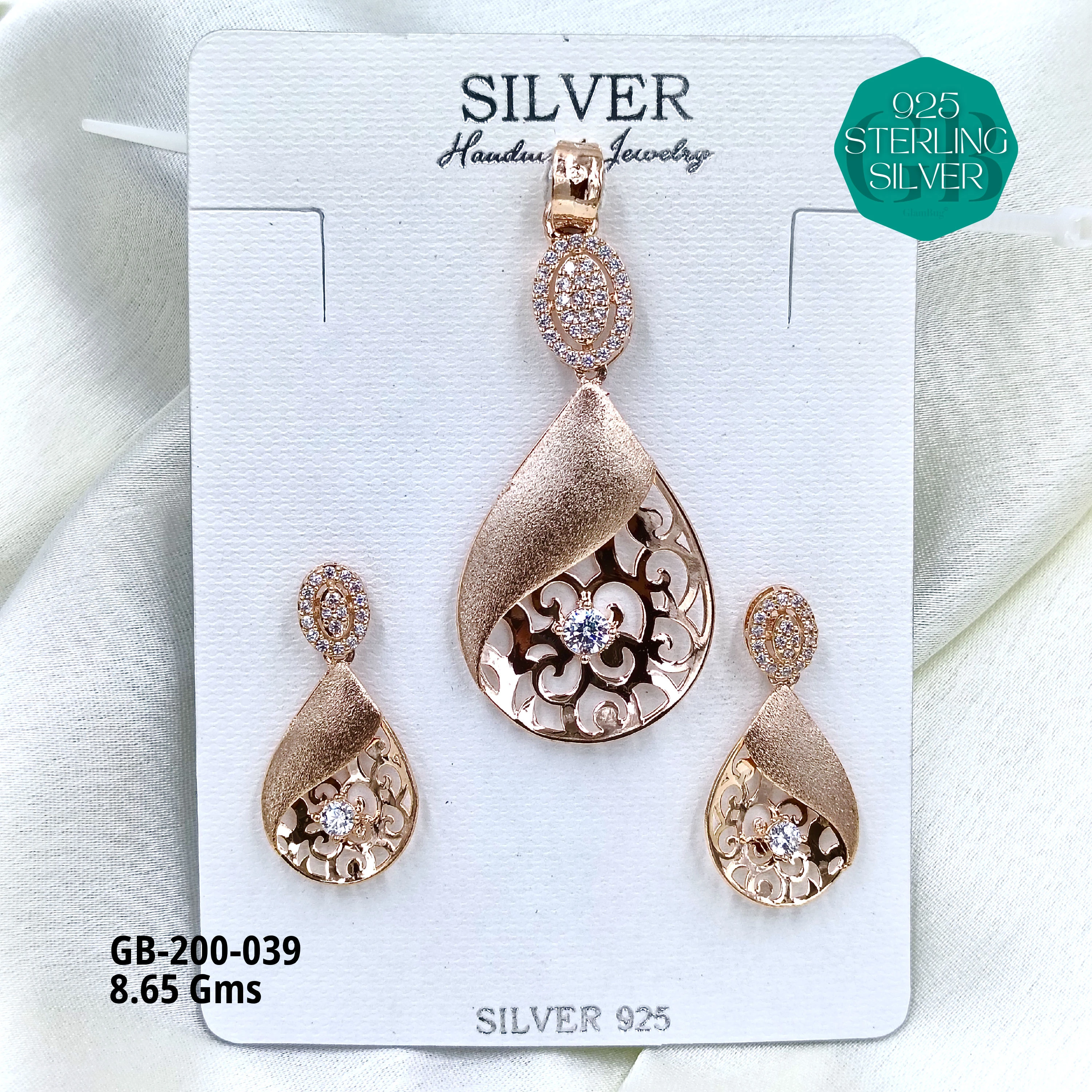 CNC PENDANT SETS - Premium 925 Silver Jewellery - SKU: GB-200-039 - Hyderabad Silver Importers