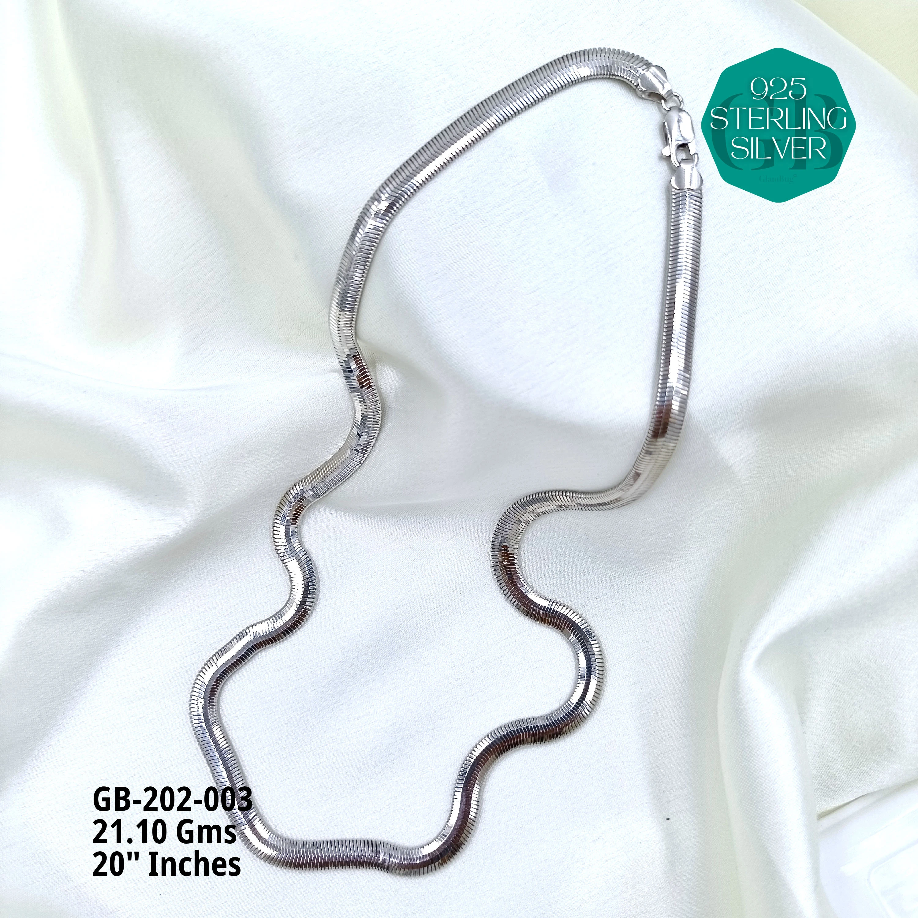 MAN SNAKE / CROP CHAINS - Premium 925 Silver Jewellery - SKU: GB-202-003 - Hyderabad Silver Importers