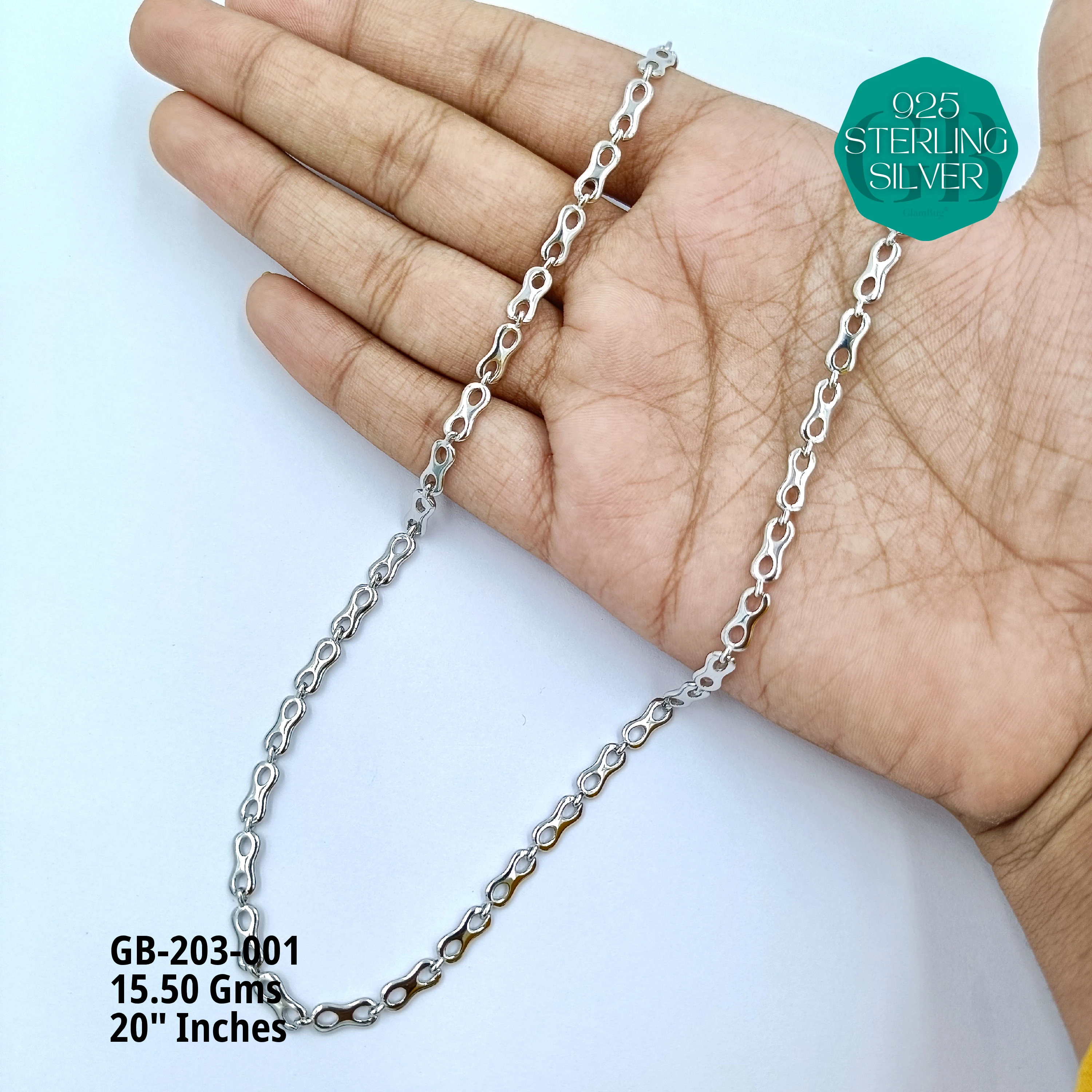 MEN'S NAWABI CHAIN LIGHT WEIGHT - Premium 925 Silver Jewellery - SKU: GB-203-001 - Hyderabad Silver Importers