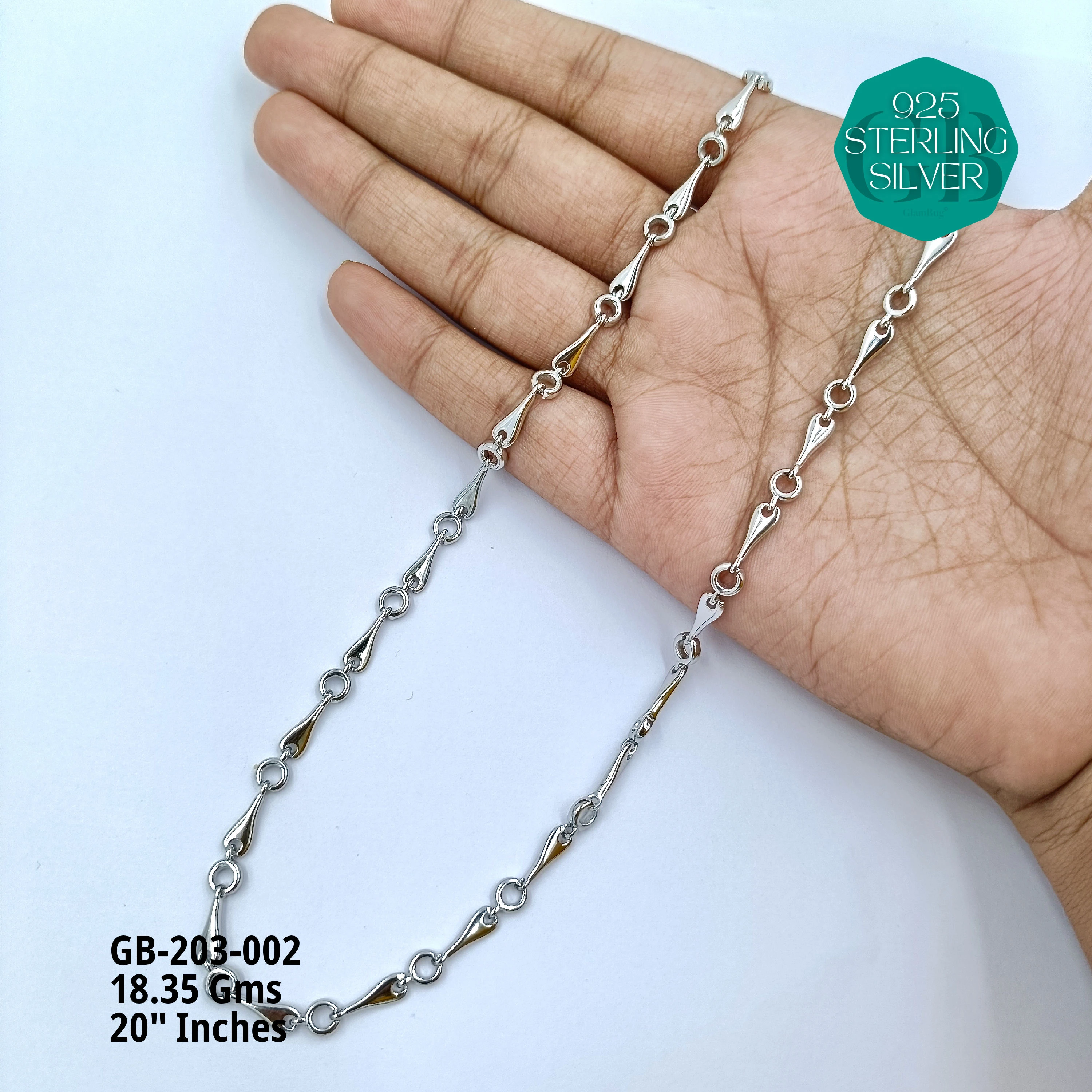MEN'S NAWABI CHAIN LIGHT WEIGHT - Premium 925 Silver Jewellery - SKU: GB-203-002 - Hyderabad Silver Importers