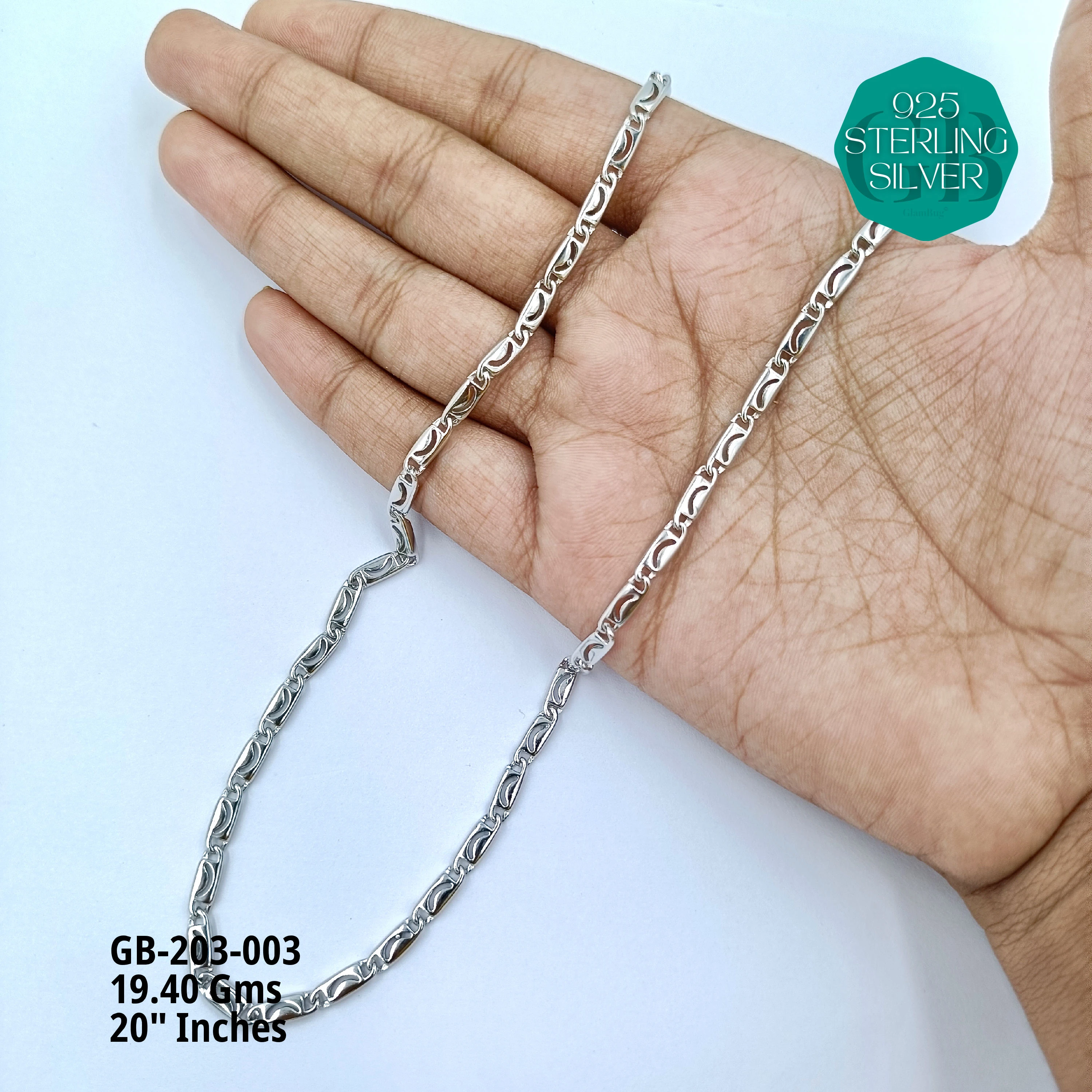 MEN'S NAWABI CHAIN LIGHT WEIGHT - Premium 925 Silver Jewellery - SKU: GB-203-003 - Hyderabad Silver Importers