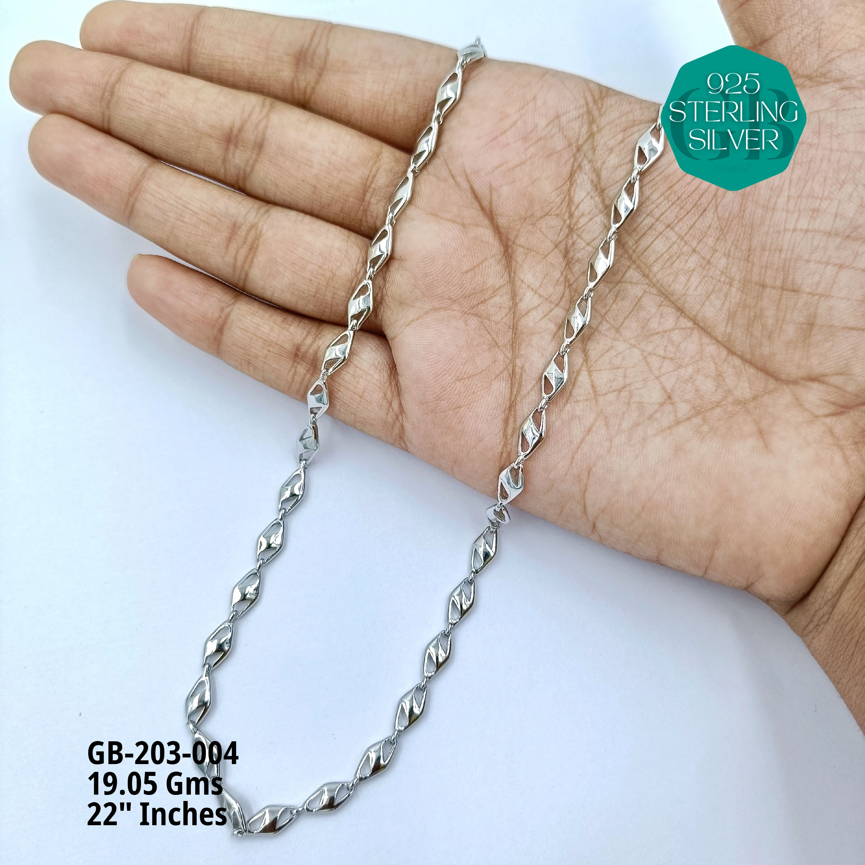 MEN'S NAWABI CHAIN LIGHT WEIGHT - Premium 925 Silver Jewellery - SKU: GB-203-004 - Hyderabad Silver Importers