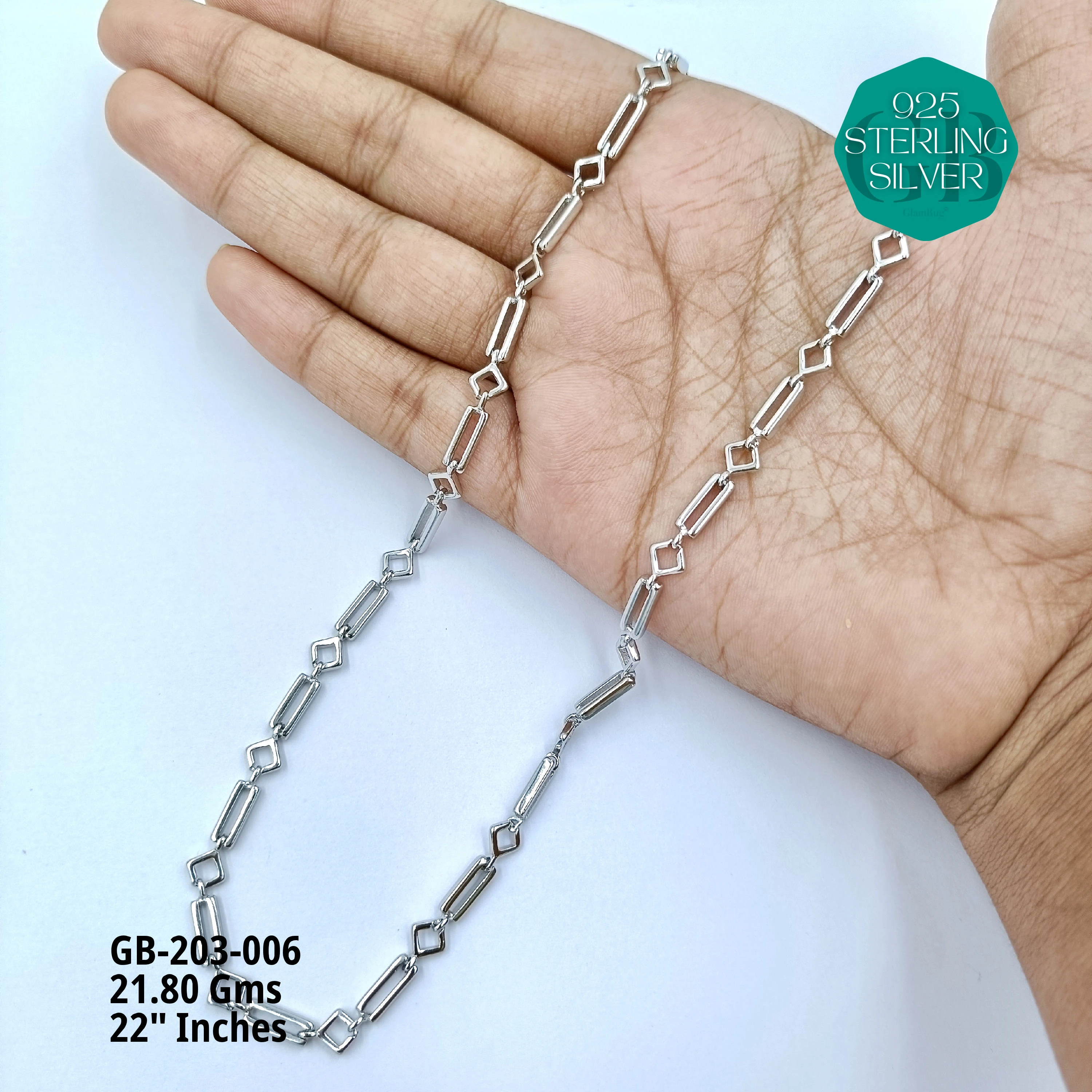 MEN'S NAWABI CHAIN LIGHT WEIGHT - Premium 925 Silver Jewellery - SKU: GB-203-006 - Hyderabad Silver Importers