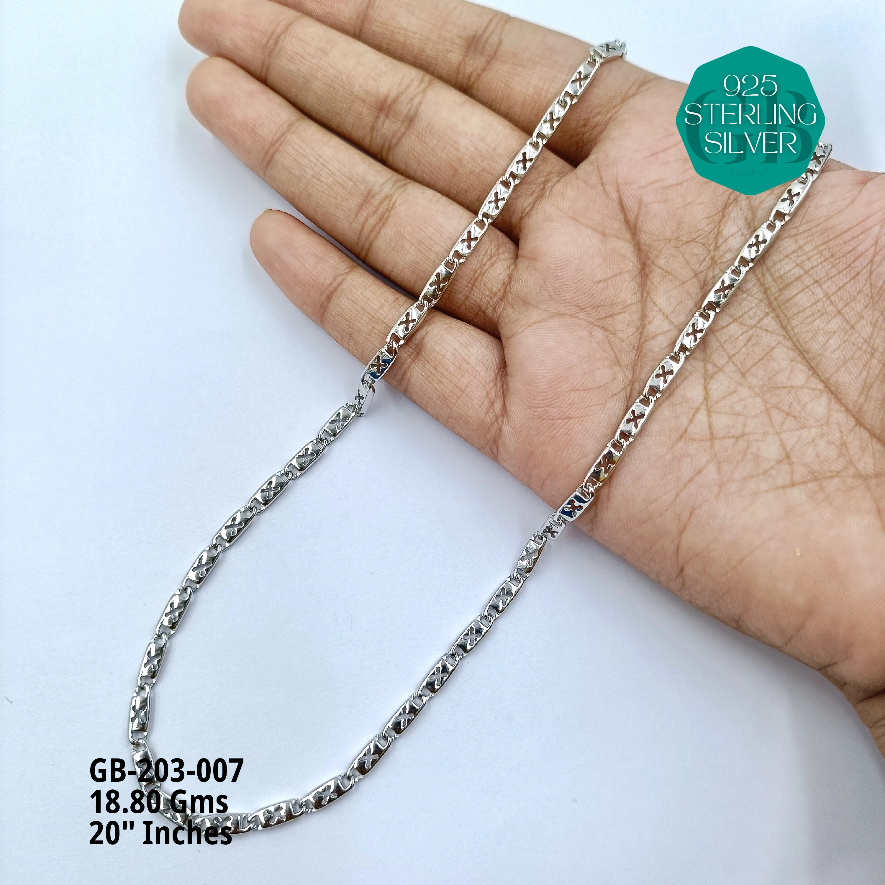 MEN'S NAWABI CHAIN LIGHT WEIGHT - Premium 925 Silver Jewellery - SKU: GB-203-007 - Hyderabad Silver Importers