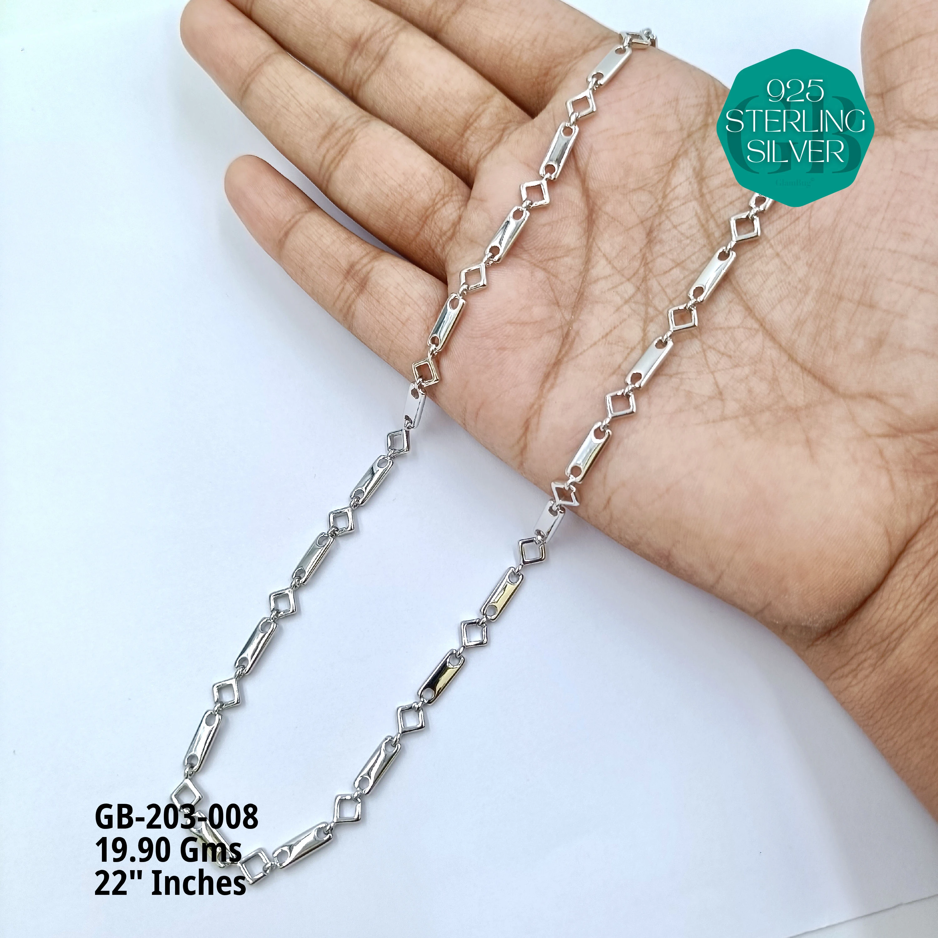 MEN'S NAWABI CHAIN LIGHT WEIGHT - Premium 925 Silver Jewellery - SKU: GB-203-008 - Hyderabad Silver Importers