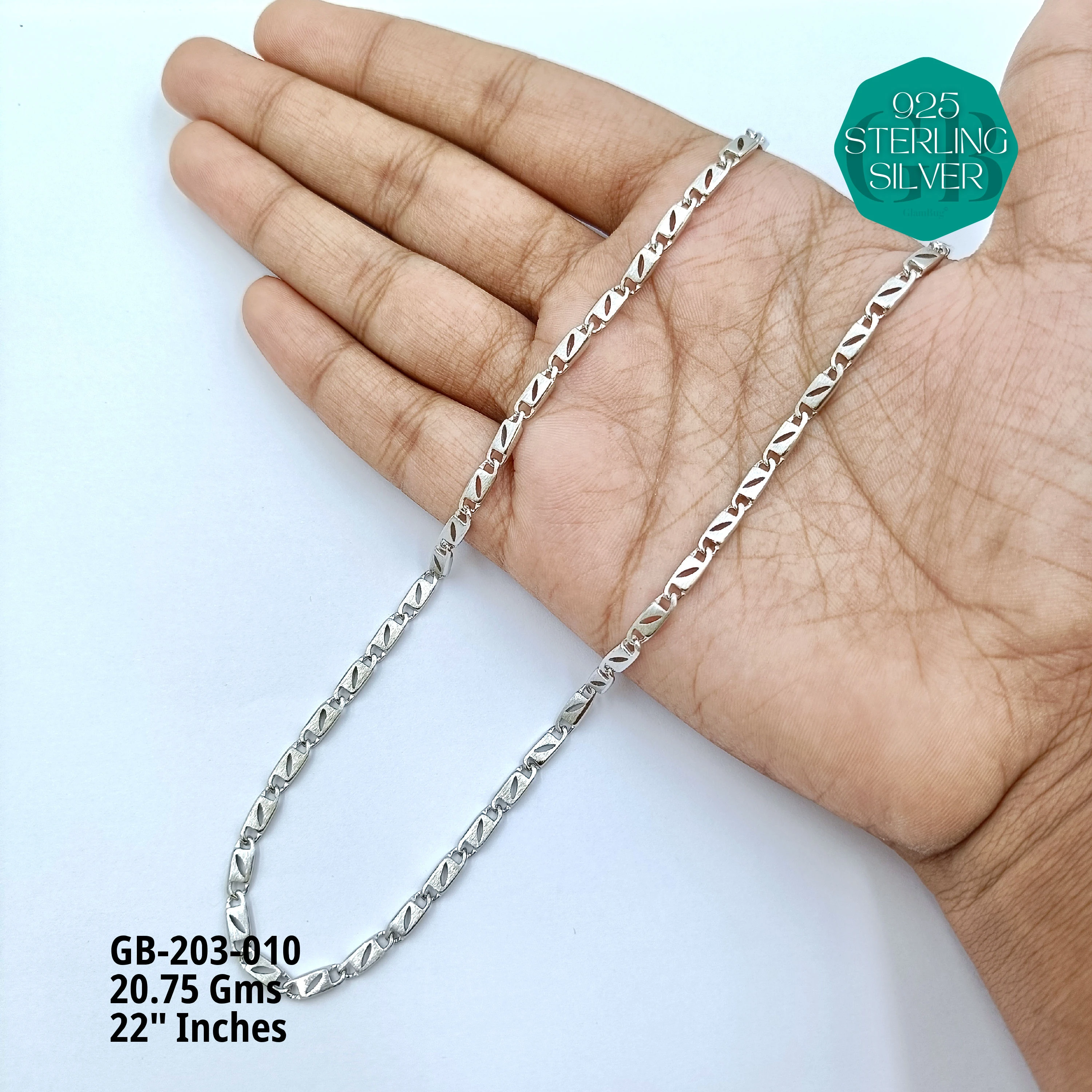 MEN'S NAWABI CHAIN LIGHT WEIGHT - Premium 925 Silver Jewellery - SKU: GB-203-010 - Hyderabad Silver Importers