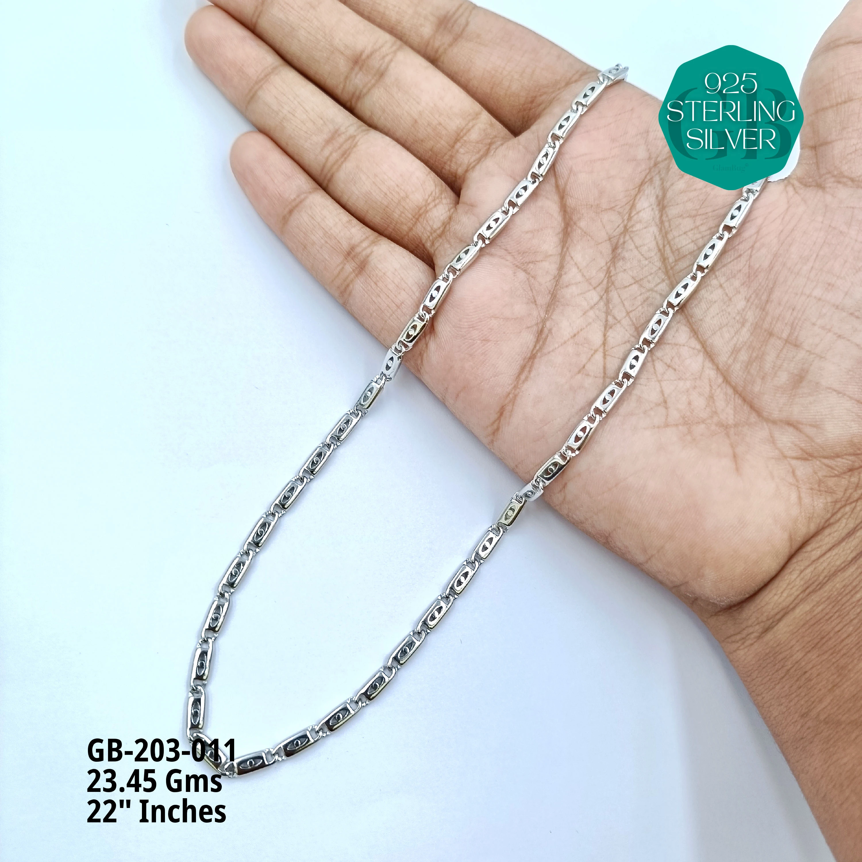 MEN'S NAWABI CHAIN LIGHT WEIGHT - Premium 925 Silver Jewellery - SKU: GB-203-011 - Hyderabad Silver Importers