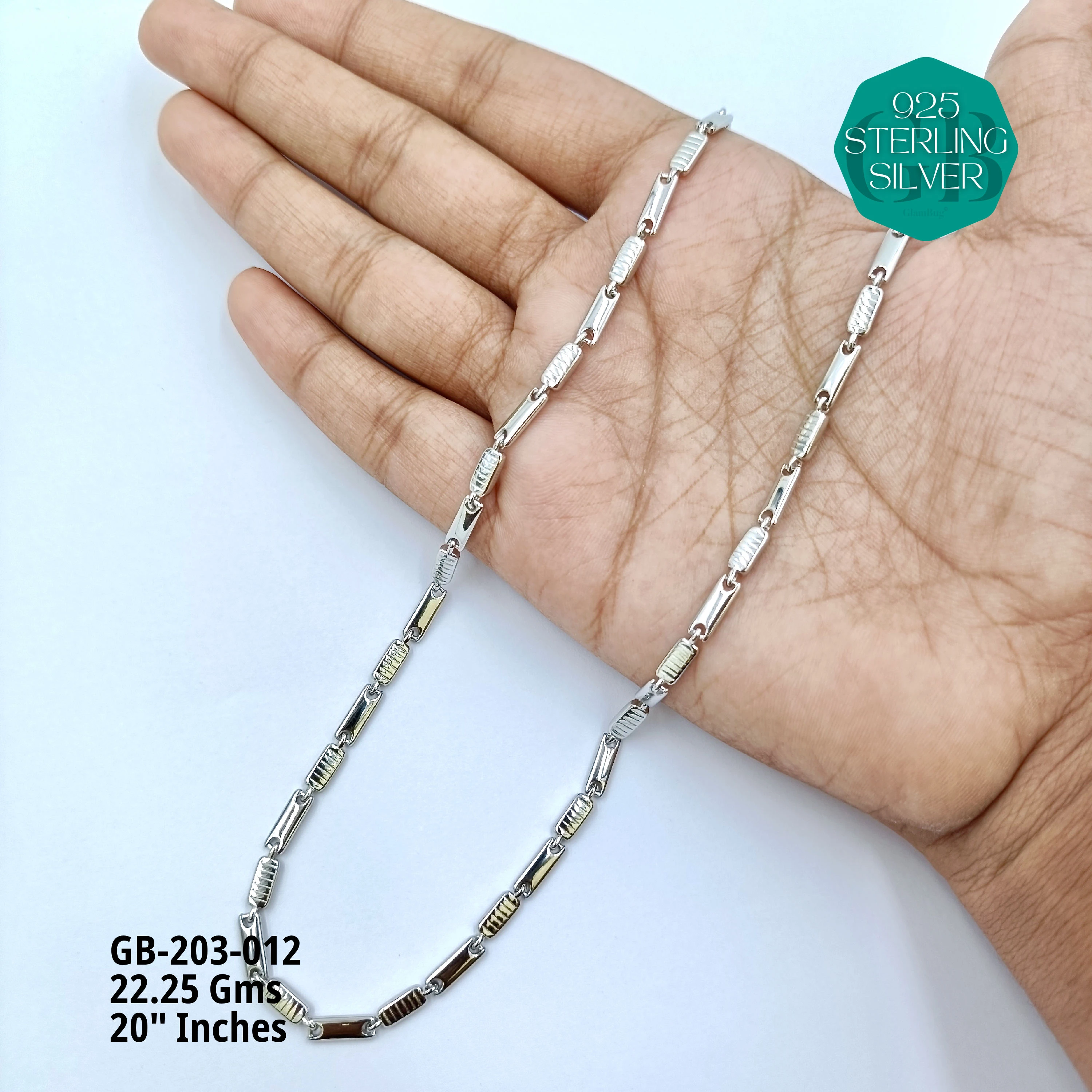 MEN'S NAWABI CHAIN LIGHT WEIGHT - Premium 925 Silver Jewellery - SKU: GB-203-012 - Hyderabad Silver Importers
