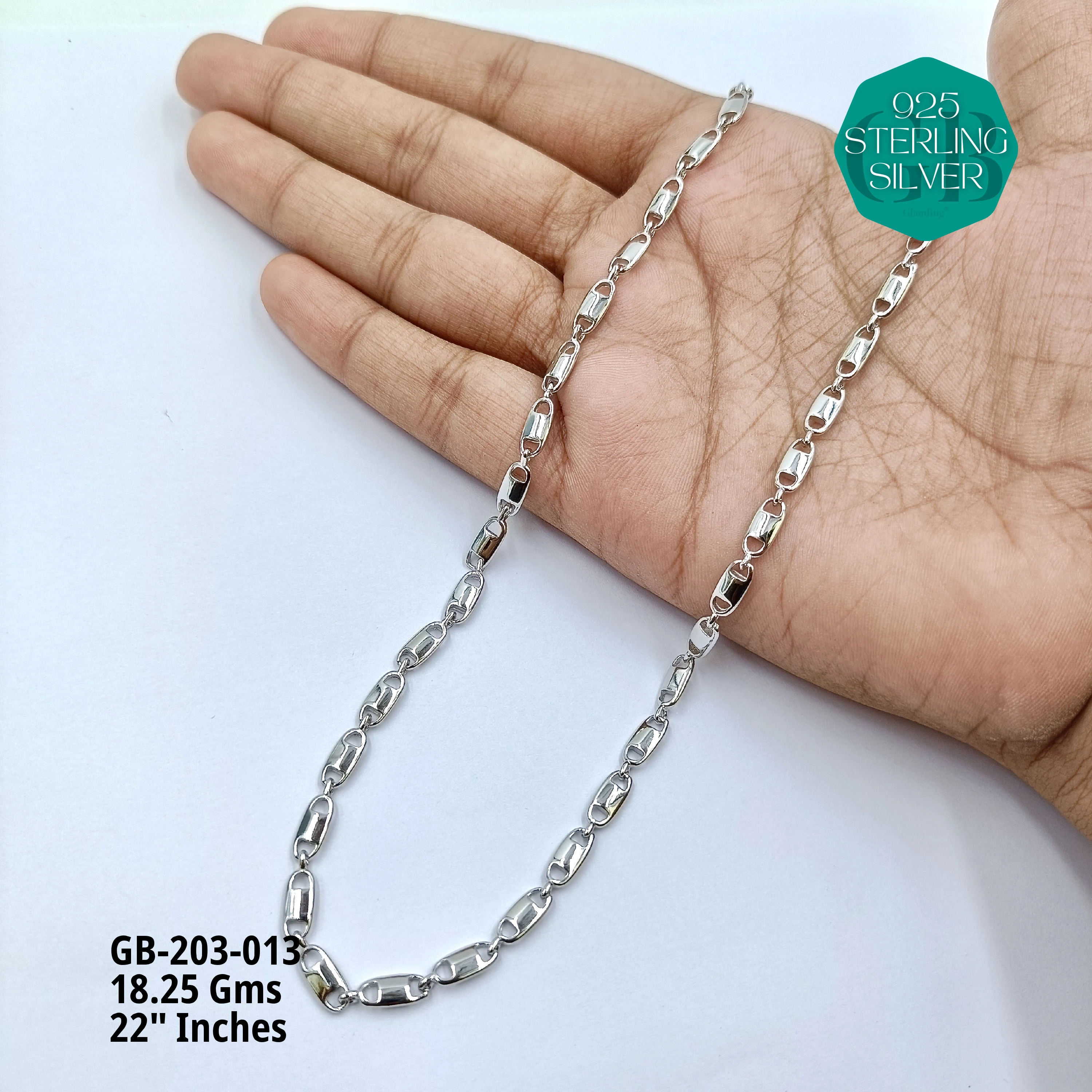 MEN'S NAWABI CHAIN LIGHT WEIGHT - Premium 925 Silver Jewellery - SKU: GB-203-013 - Hyderabad Silver Importers