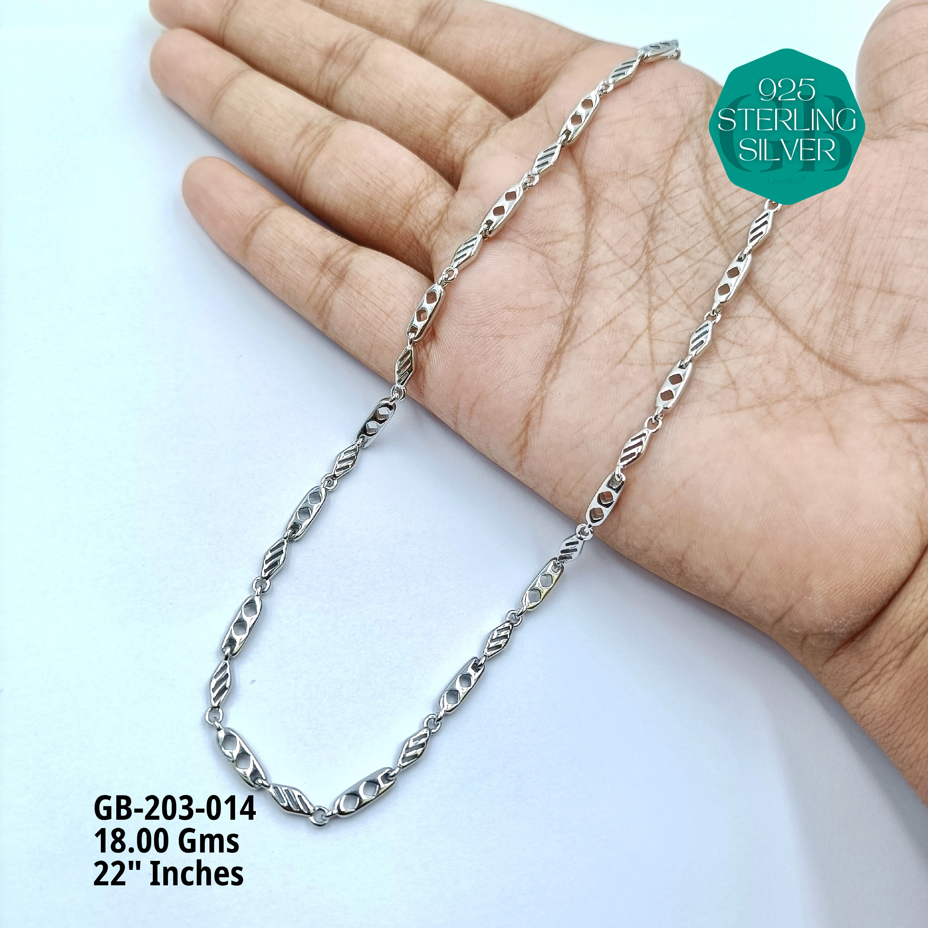 MEN'S NAWABI CHAIN LIGHT WEIGHT - Premium 925 Silver Jewellery - SKU: GB-203-014 - Hyderabad Silver Importers