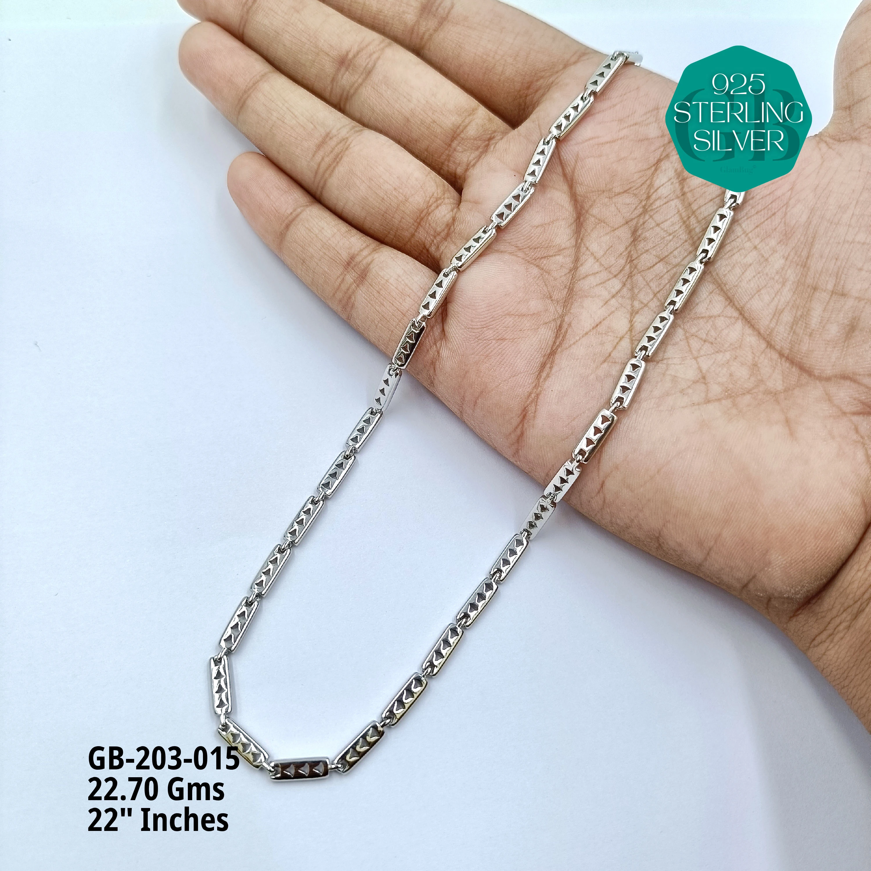 MEN'S NAWABI CHAIN LIGHT WEIGHT - Premium 925 Silver Jewellery - SKU: GB-203-015 - Hyderabad Silver Importers