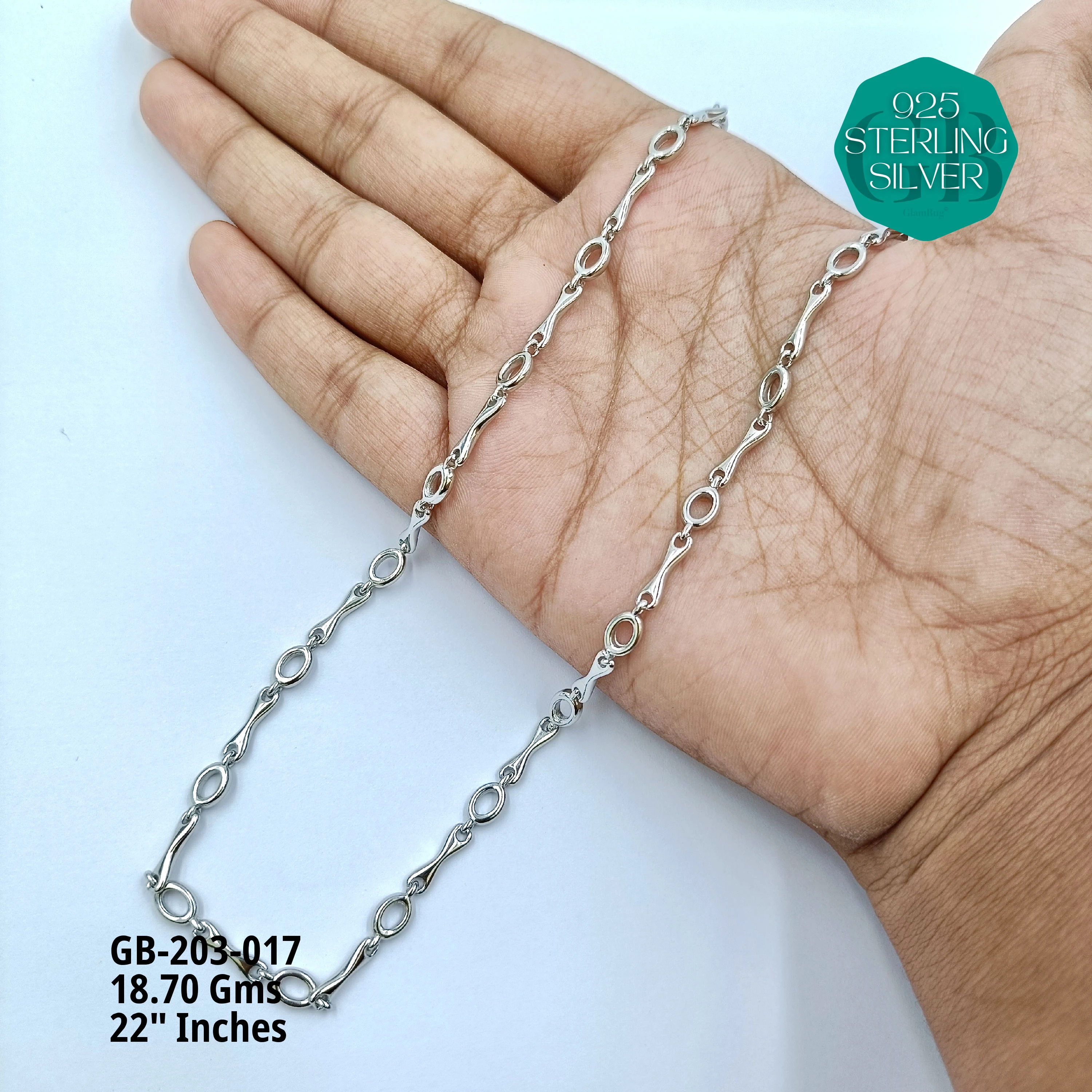 MEN'S NAWABI CHAIN LIGHT WEIGHT - Premium 925 Silver Jewellery - SKU: GB-203-017 - Hyderabad Silver Importers