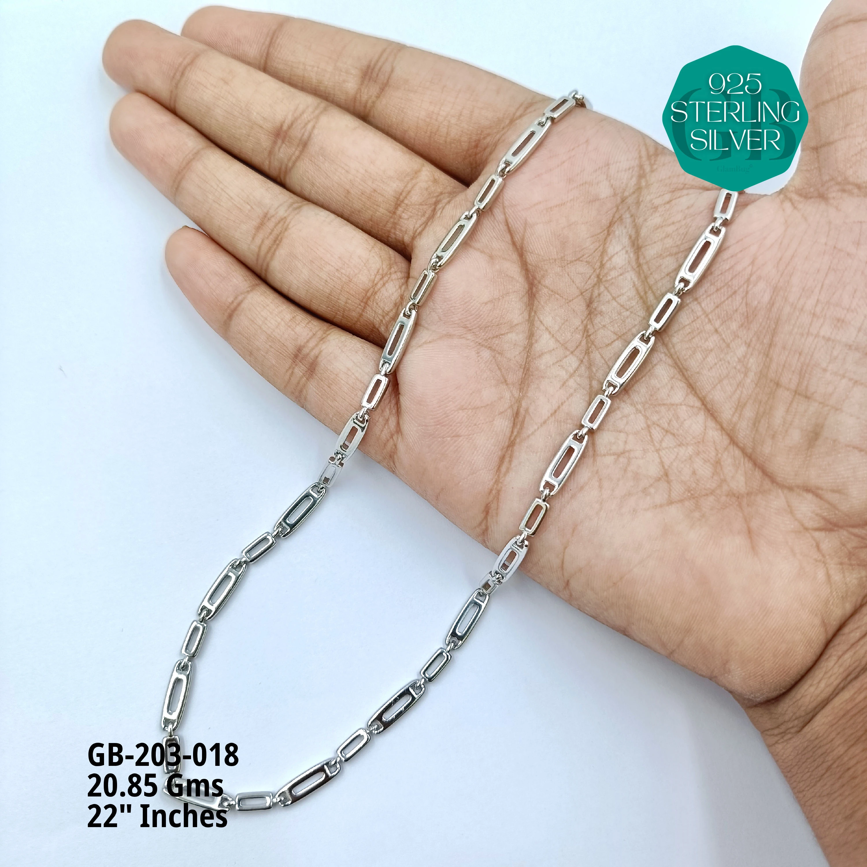 MEN'S NAWABI CHAIN LIGHT WEIGHT - Premium 925 Silver Jewellery - SKU: GB-203-018 - Hyderabad Silver Importers