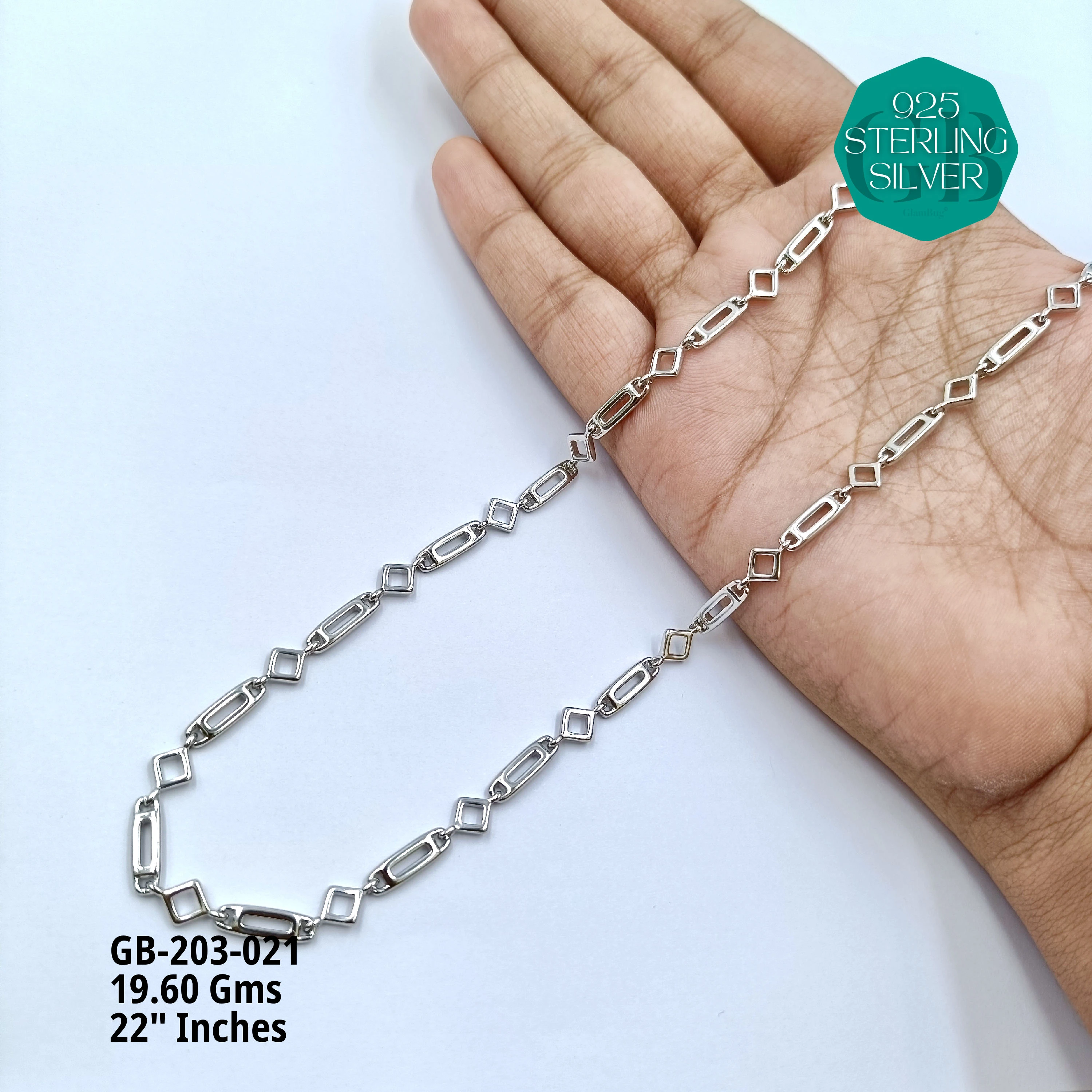 MEN'S NAWABI CHAIN LIGHT WEIGHT - Premium 925 Silver Jewellery - SKU: GB-203-021 - Hyderabad Silver Importers