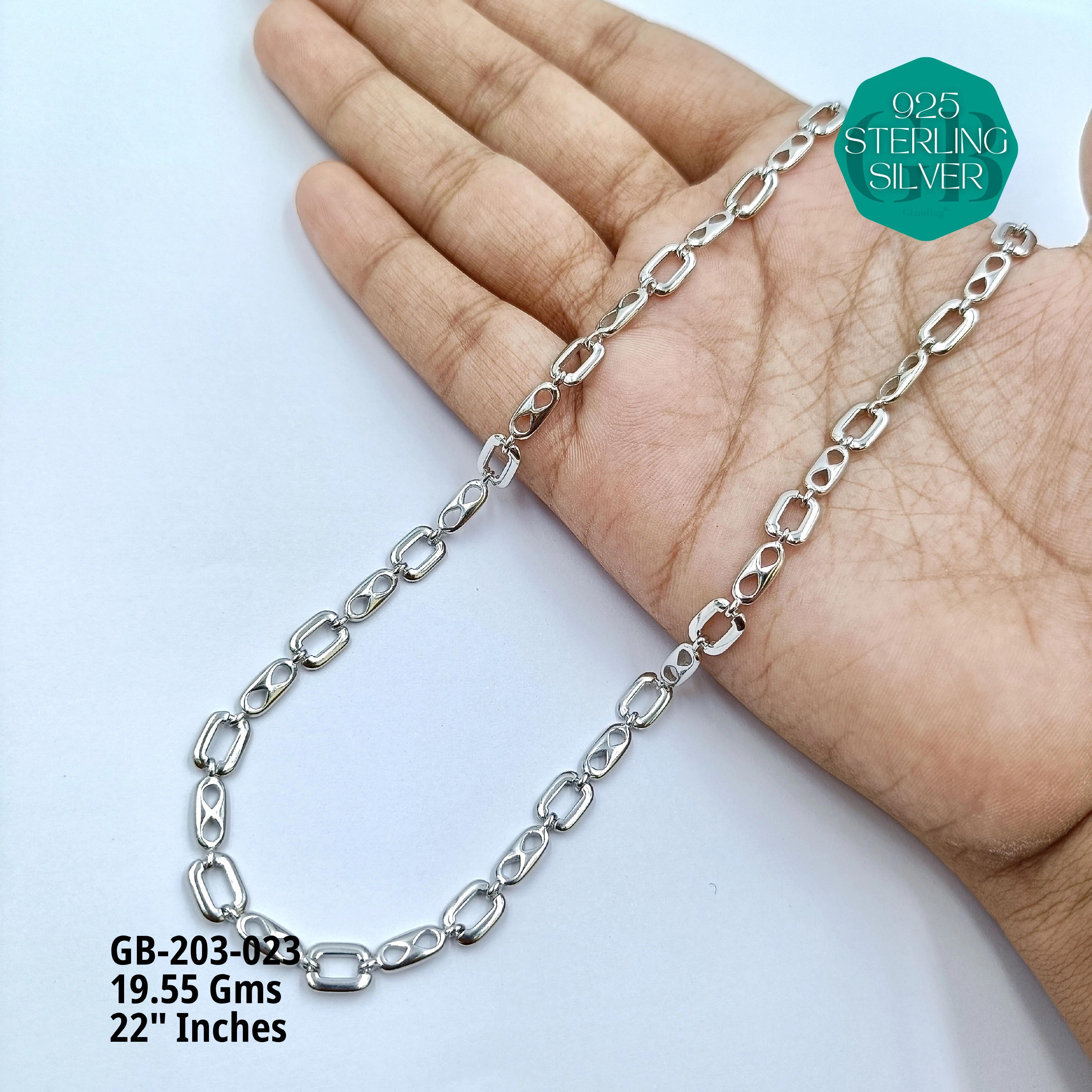 MEN'S NAWABI CHAIN LIGHT WEIGHT - Premium 925 Silver Jewellery - SKU: GB-203-023 - Hyderabad Silver Importers