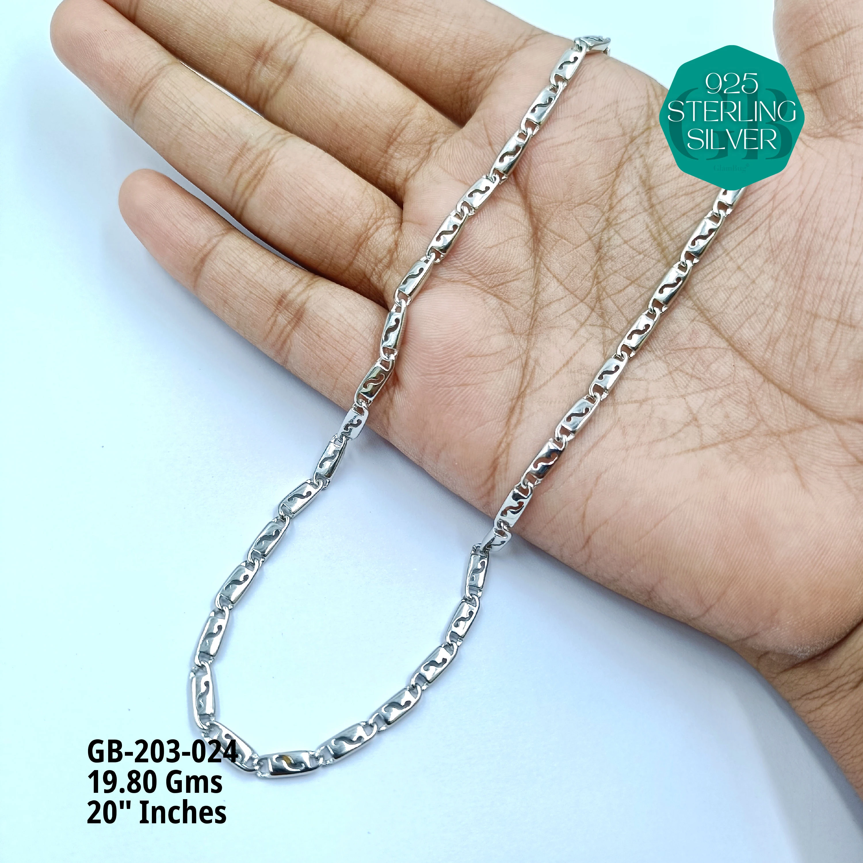MEN'S NAWABI CHAIN LIGHT WEIGHT - Premium 925 Silver Jewellery - SKU: GB-203-024 - Hyderabad Silver Importers