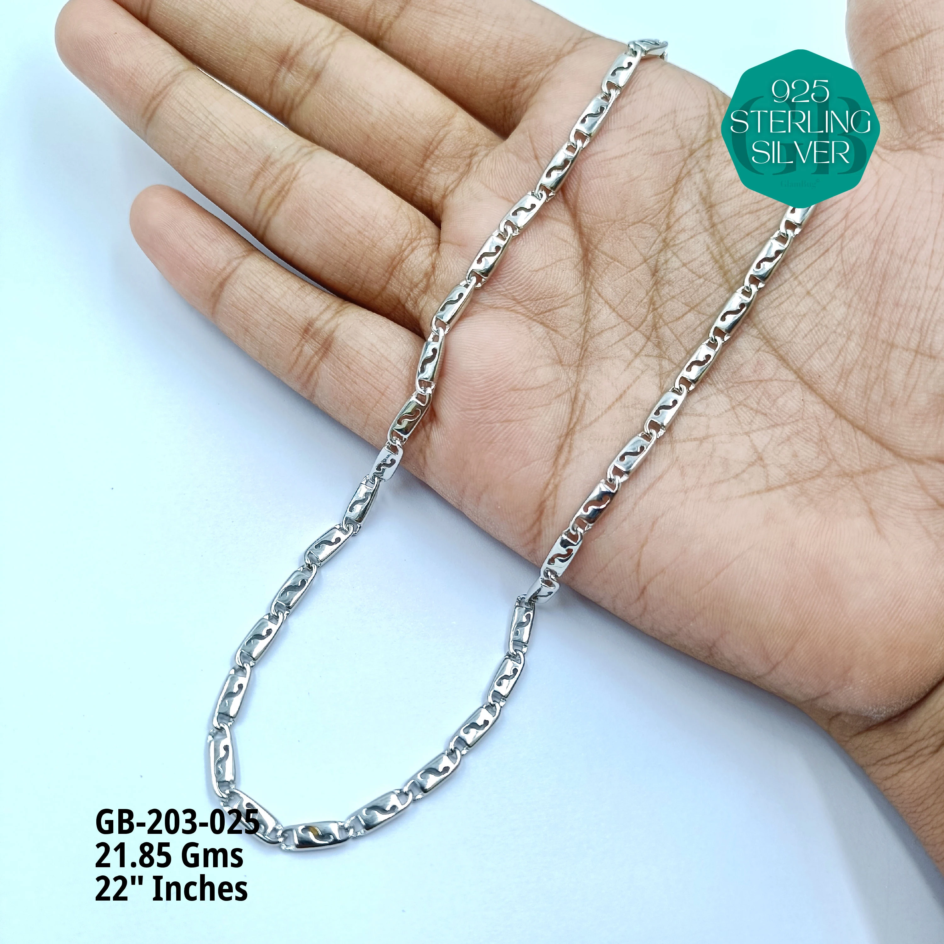 MEN'S NAWABI CHAIN LIGHT WEIGHT - Premium 925 Silver Jewellery - SKU: GB-203-025 - Hyderabad Silver Importers