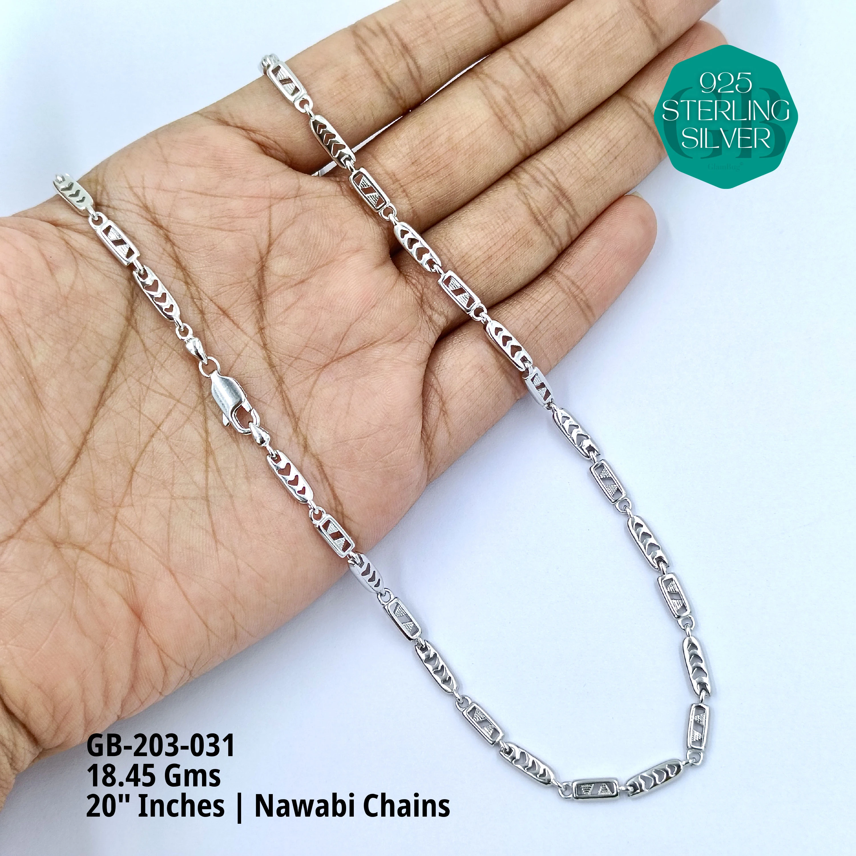 MEN'S NAWABI CHAIN LIGHT WEIGHT - Premium 925 Silver Jewellery - SKU: GB-203-031 - Hyderabad Silver Importers
