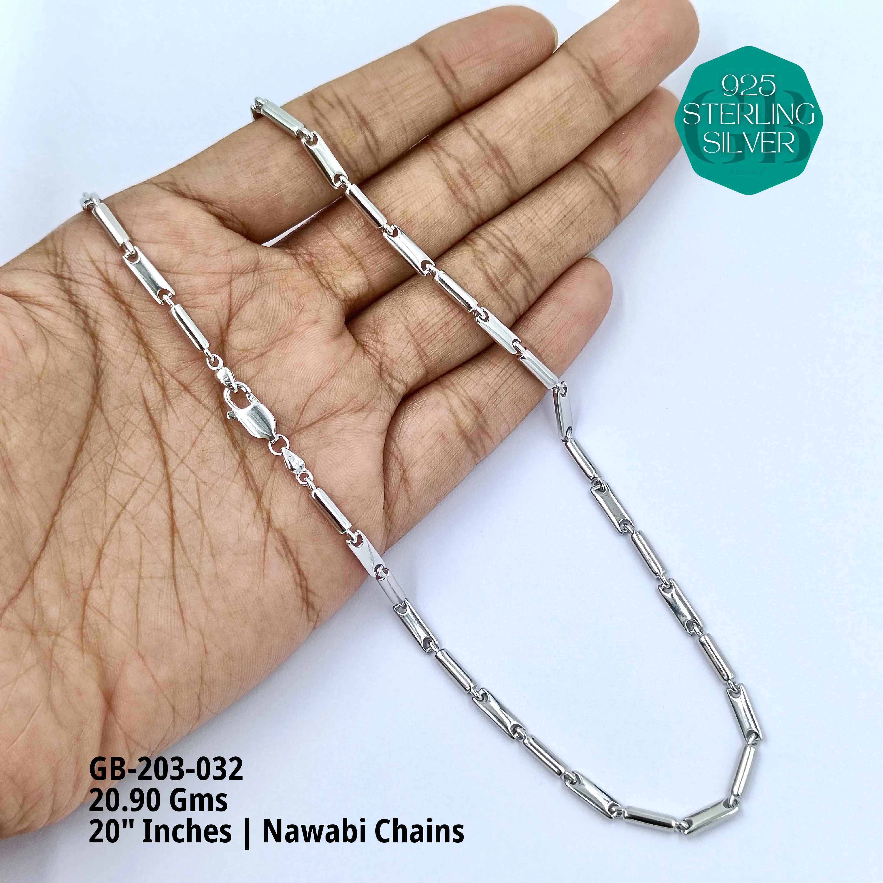 MEN'S NAWABI CHAIN LIGHT WEIGHT - Premium 925 Silver Jewellery - SKU: GB-203-032 - Hyderabad Silver Importers