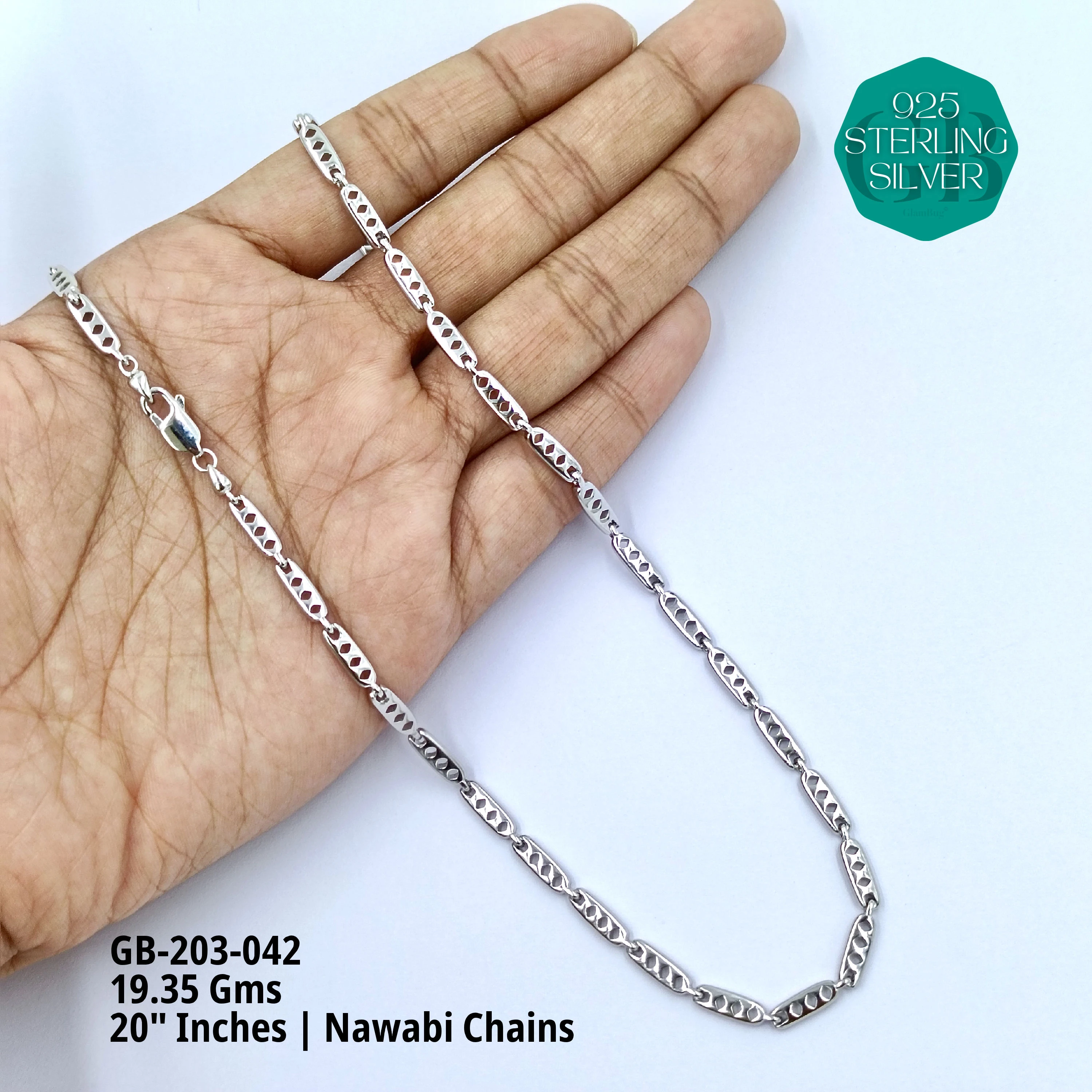 MEN'S NAWABI CHAIN LIGHT WEIGHT - Premium 925 Silver Jewellery - SKU: GB-203-042 - Hyderabad Silver Importers