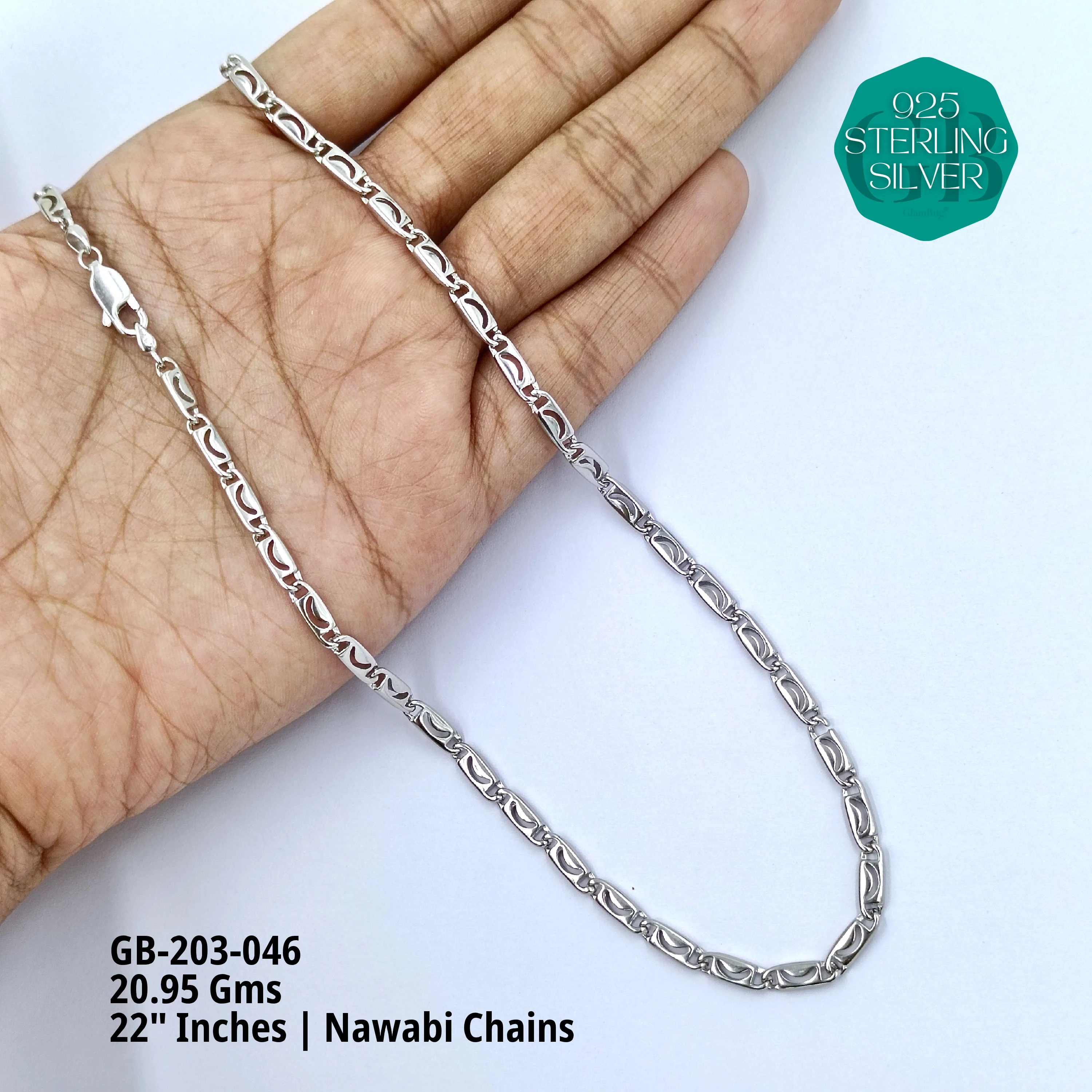 MEN'S NAWABI CHAIN LIGHT WEIGHT - Premium 925 Silver Jewellery - SKU: GB-203-046 - Hyderabad Silver Importers