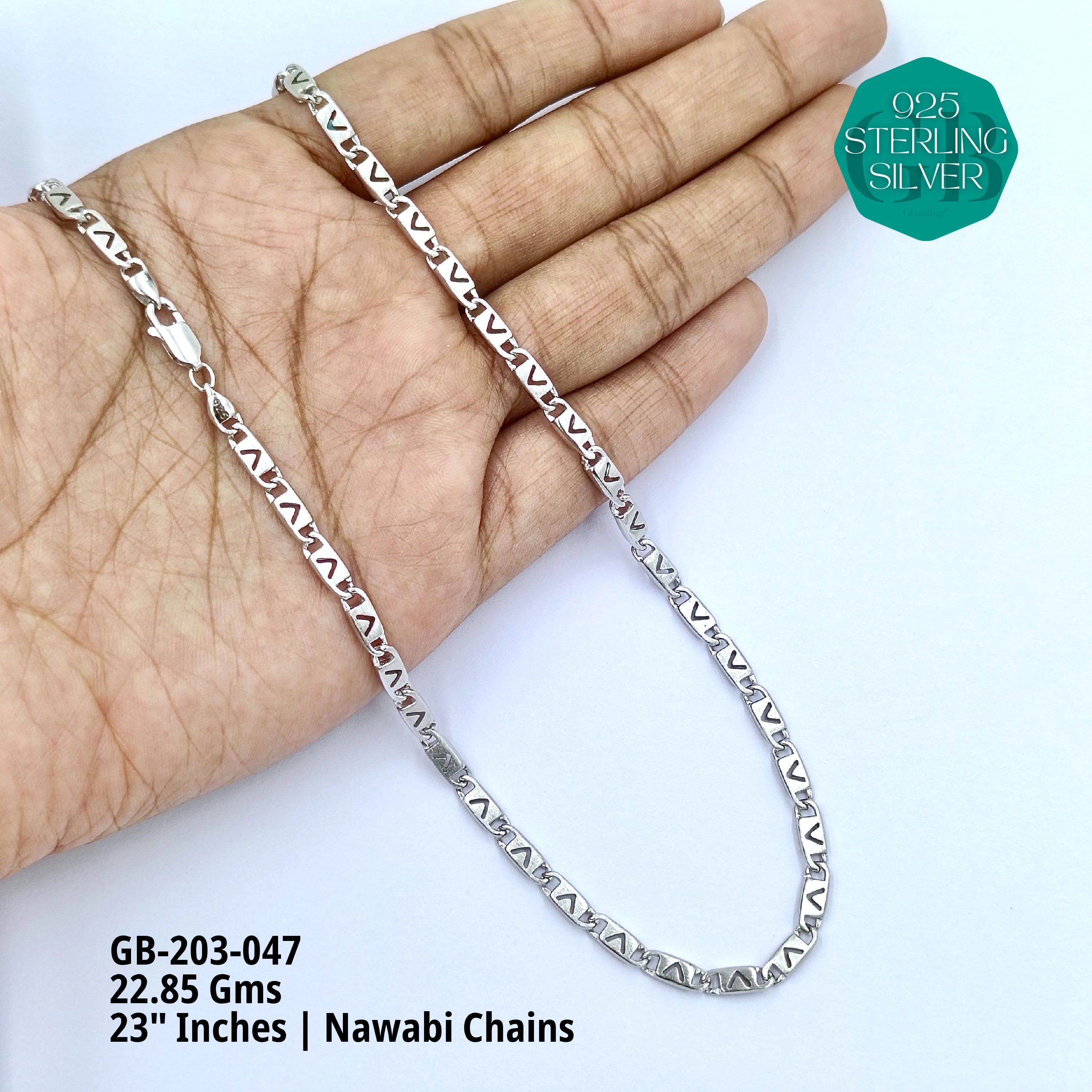 MEN'S NAWABI CHAIN LIGHT WEIGHT - Premium 925 Silver Jewellery - SKU: GB-203-047 - Hyderabad Silver Importers