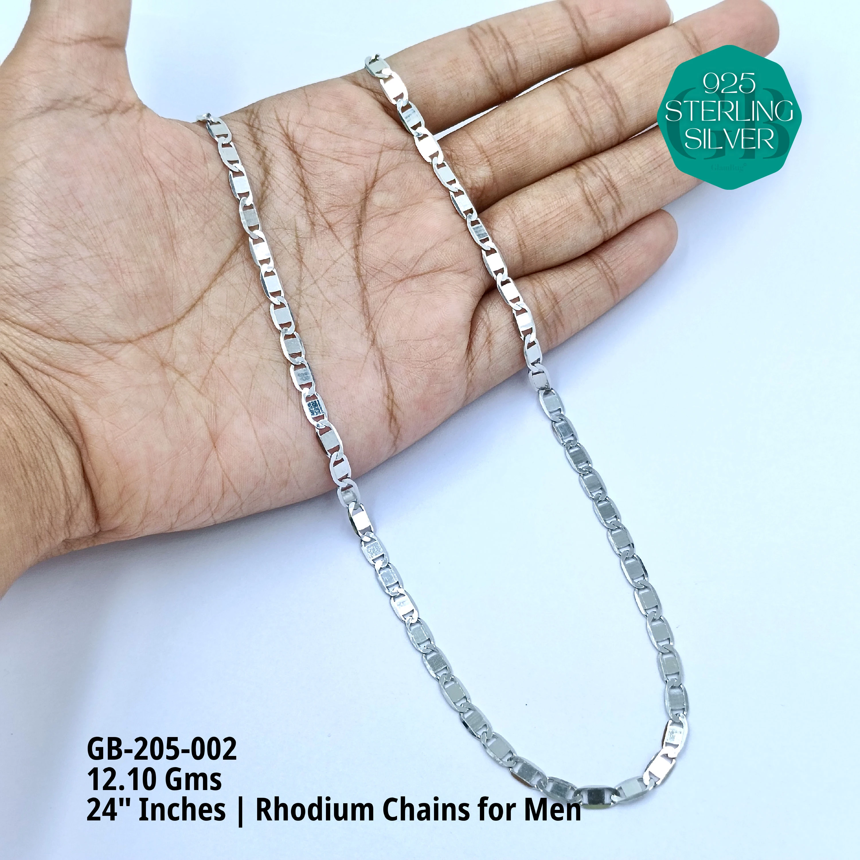 MAN RHODIUM CHAINS A+ - Premium 925 Silver Jewellery - SKU: GB-205-002 - Hyderabad Silver Importers