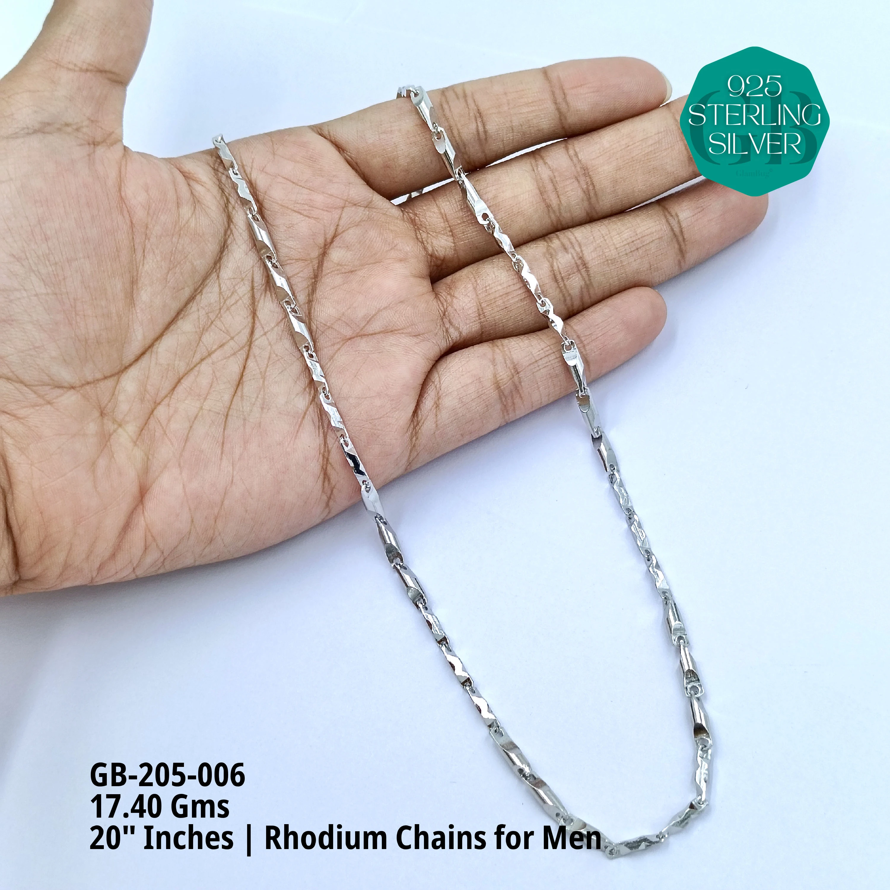 MAN RHODIUM CHAINS A+ - Premium 925 Silver Jewellery - SKU: GB-205-006 - Hyderabad Silver Importers