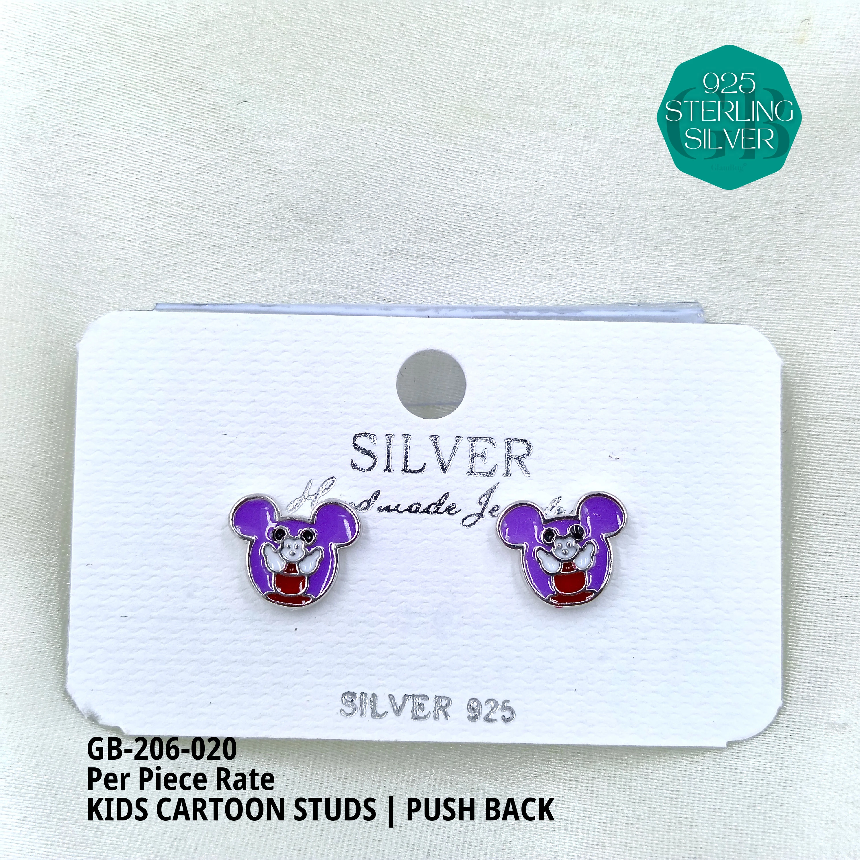 BABY ENAMEL STUDS - Premium 925 Silver Jewellery - SKU: GB-206-020 - Hyderabad Silver Importers
