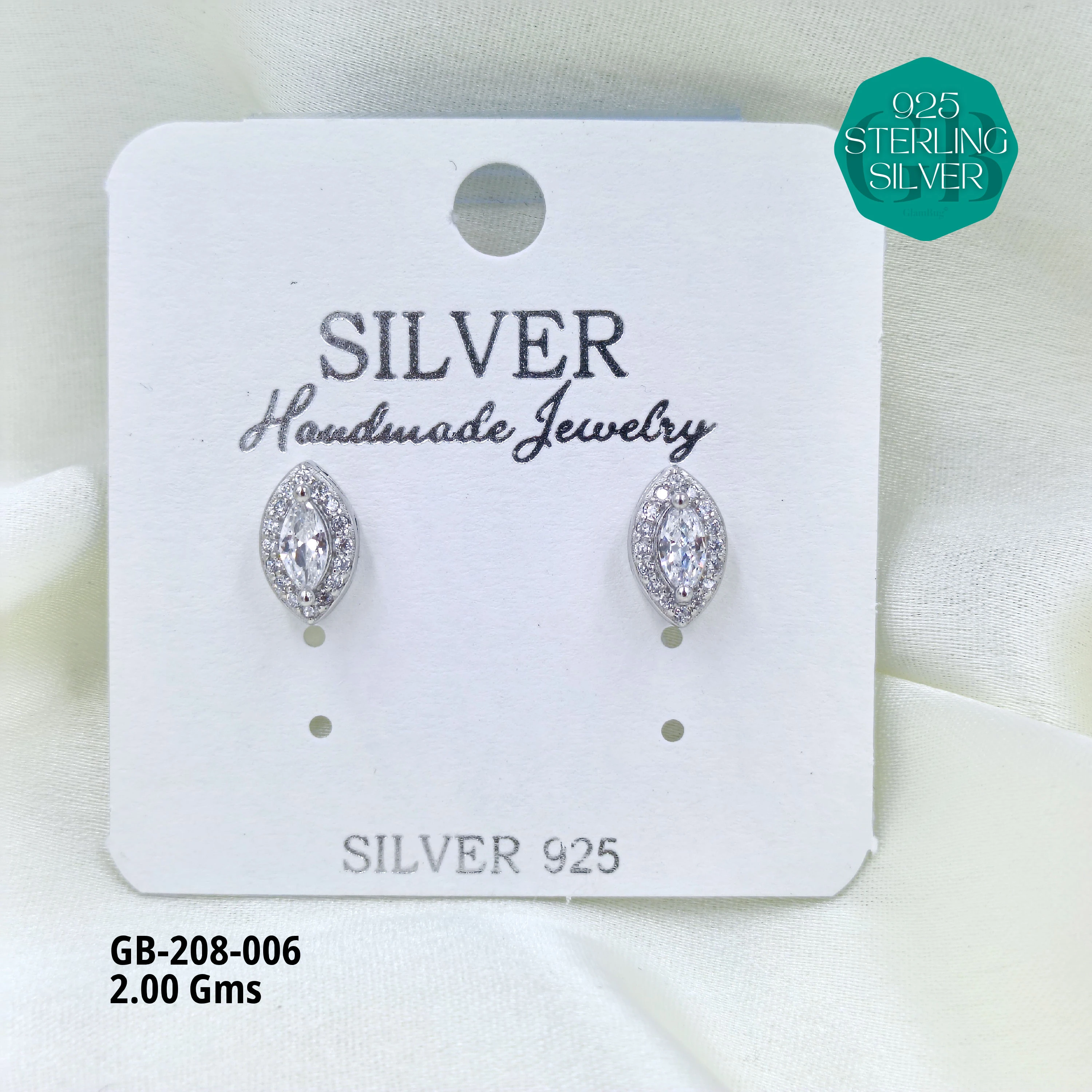 SOLITAIRE SHAPE TOPS - WHITE - Premium 925 Silver Jewellery - SKU: GB-208-006 - Hyderabad Silver Importers