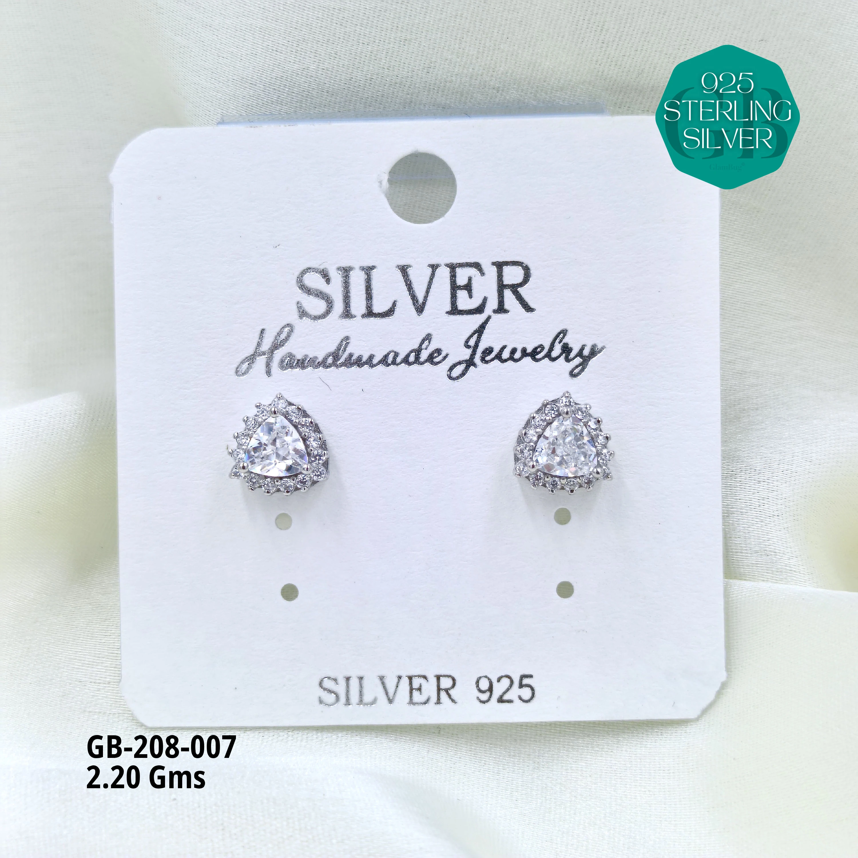 SOLITAIRE SHAPE TOPS - WHITE - Premium 925 Silver Jewellery - SKU: GB-208-007 - Hyderabad Silver Importers