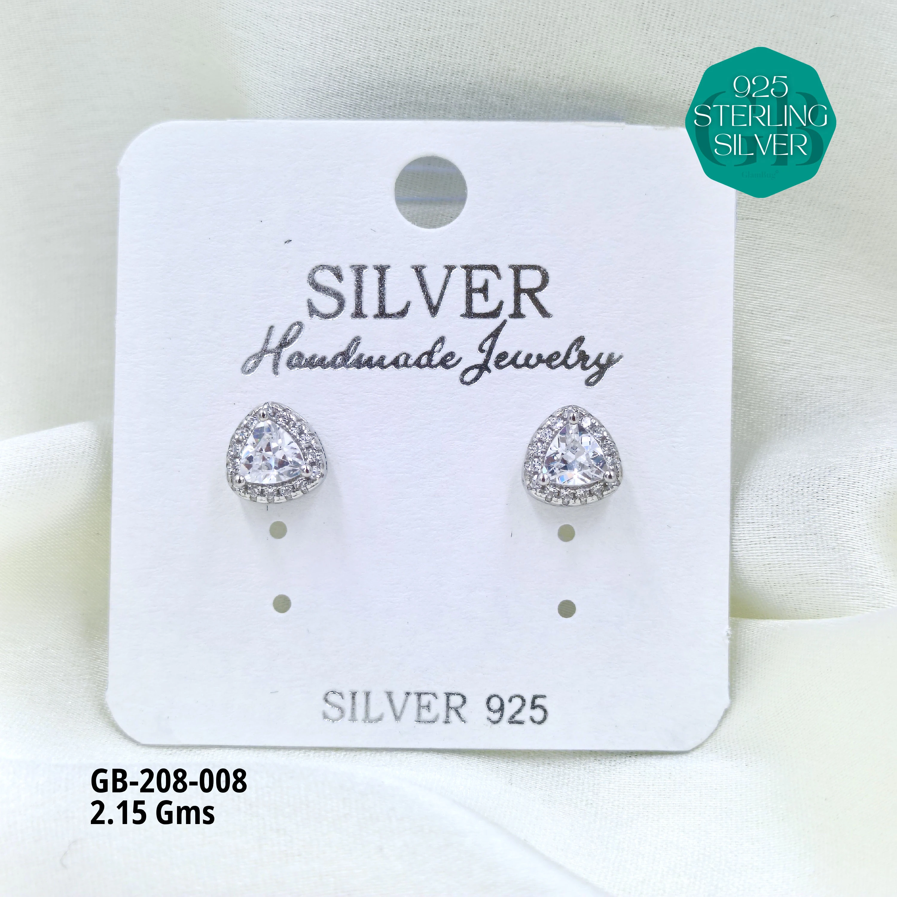 SOLITAIRE SHAPE TOPS - WHITE - Premium 925 Silver Jewellery - SKU: GB-208-008 - Hyderabad Silver Importers