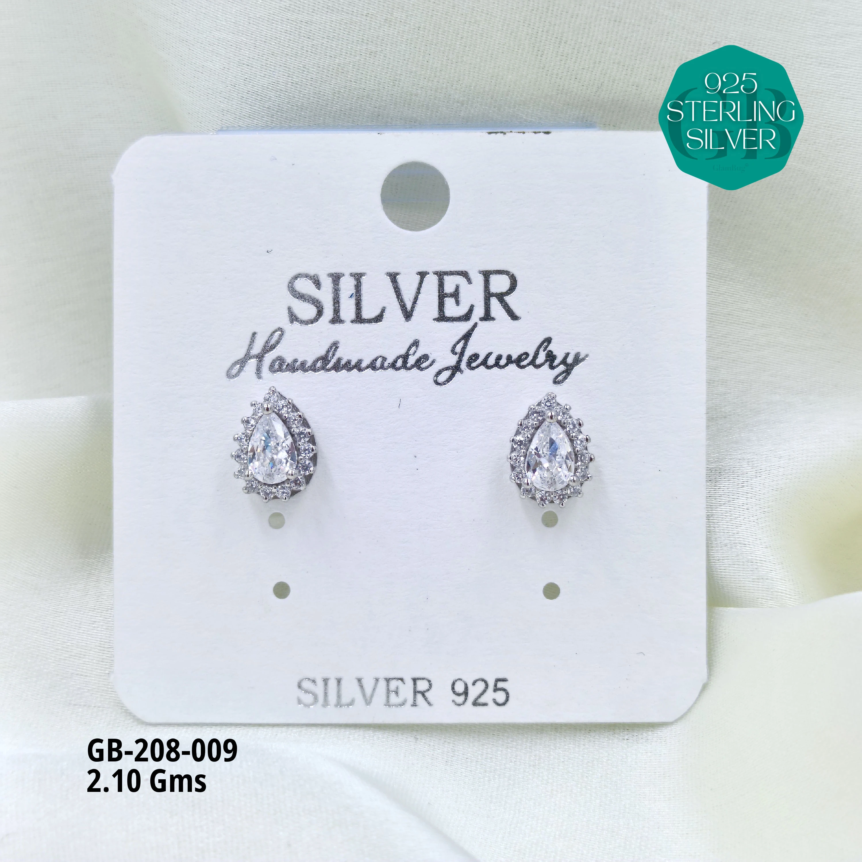 SOLITAIRE SHAPE TOPS - WHITE - Premium 925 Silver Jewellery - SKU: GB-208-009 - Hyderabad Silver Importers