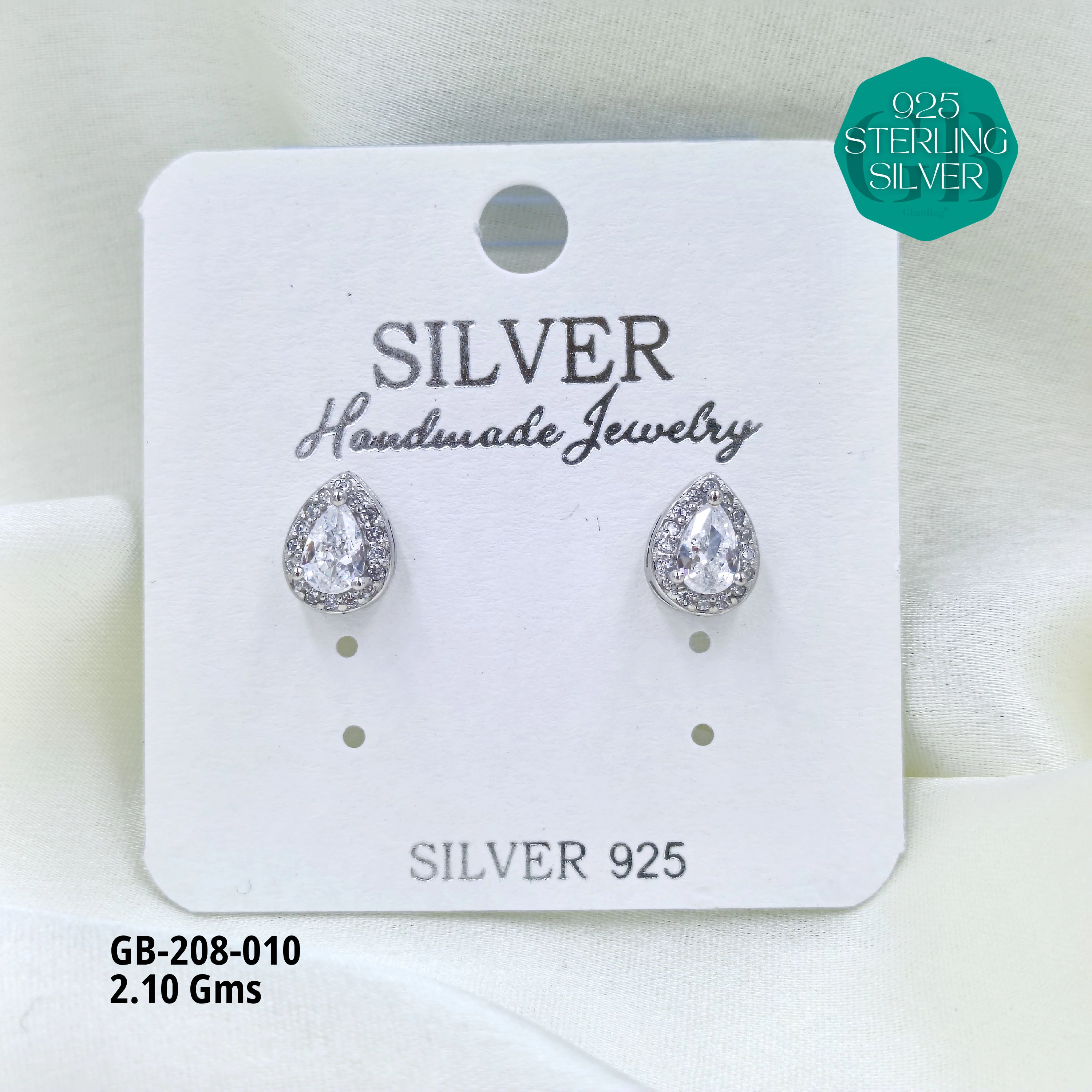 SOLITAIRE SHAPE TOPS - WHITE - Premium 925 Silver Jewellery - SKU: GB-208-010 - Hyderabad Silver Importers