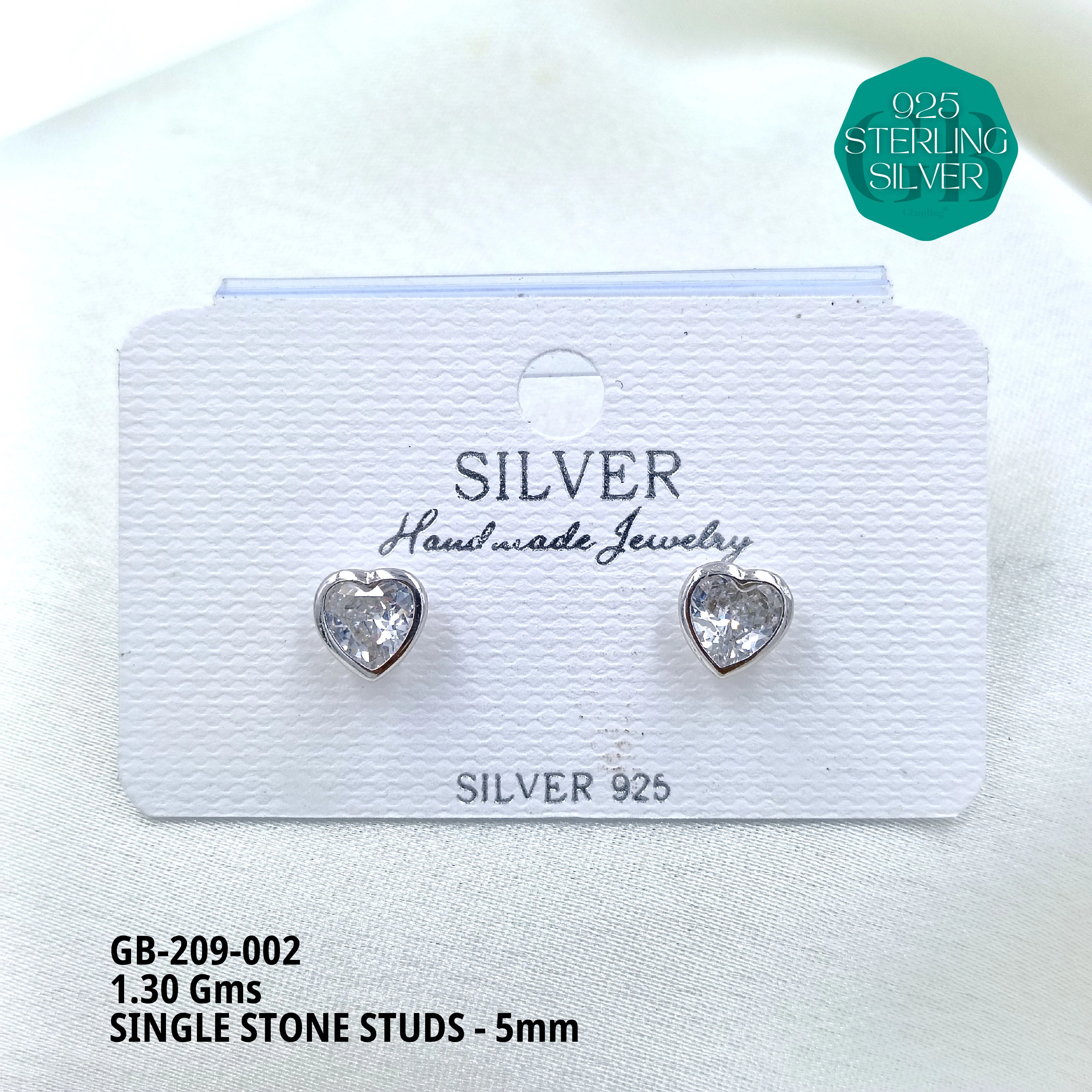 SINGLE STONE STUDS - 5mm - Premium 925 Silver Jewellery - SKU: GB-209-002 - Hyderabad Silver Importers