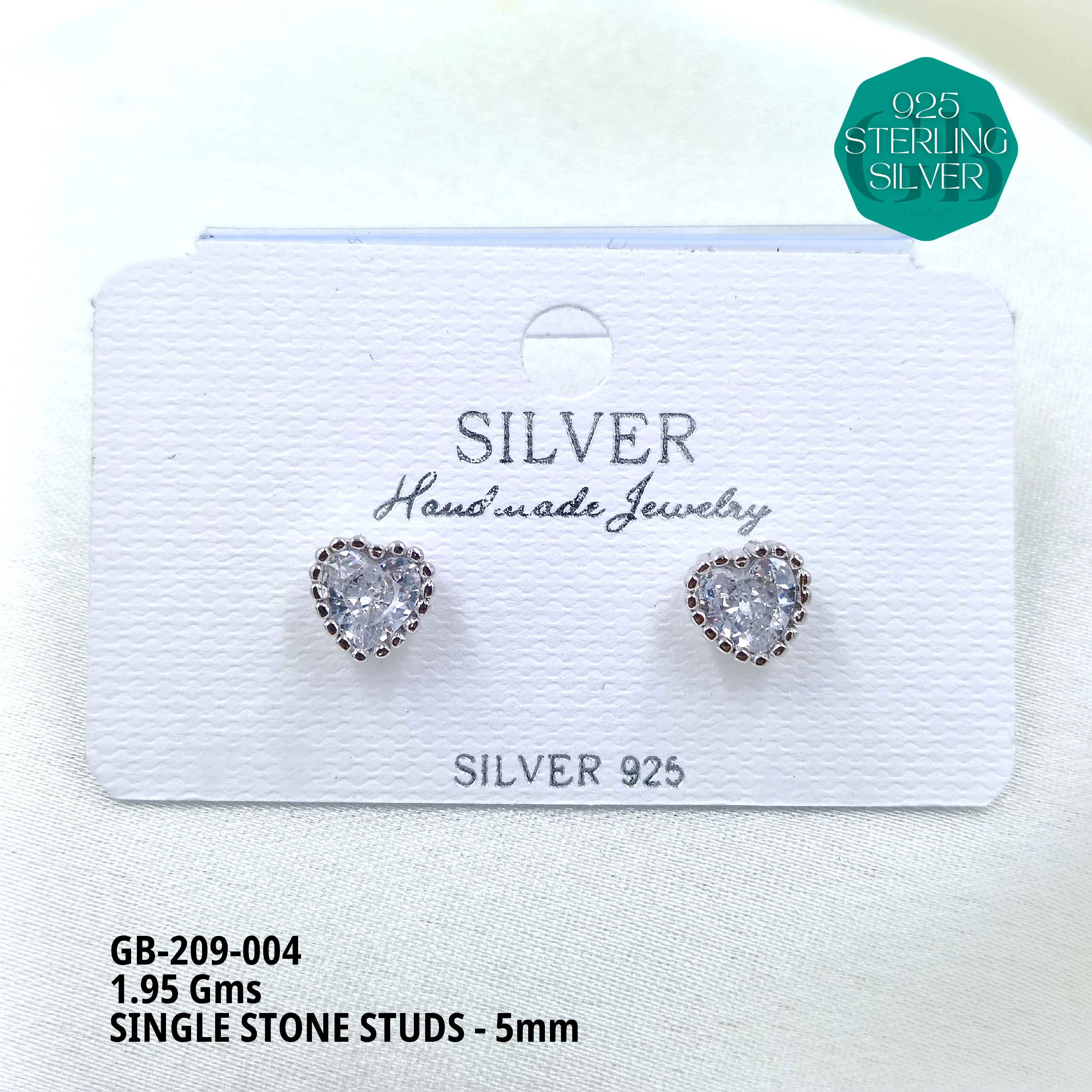 SINGLE STONE STUDS - 5mm - Premium 925 Silver Jewellery - SKU: GB-209-004 - Hyderabad Silver Importers