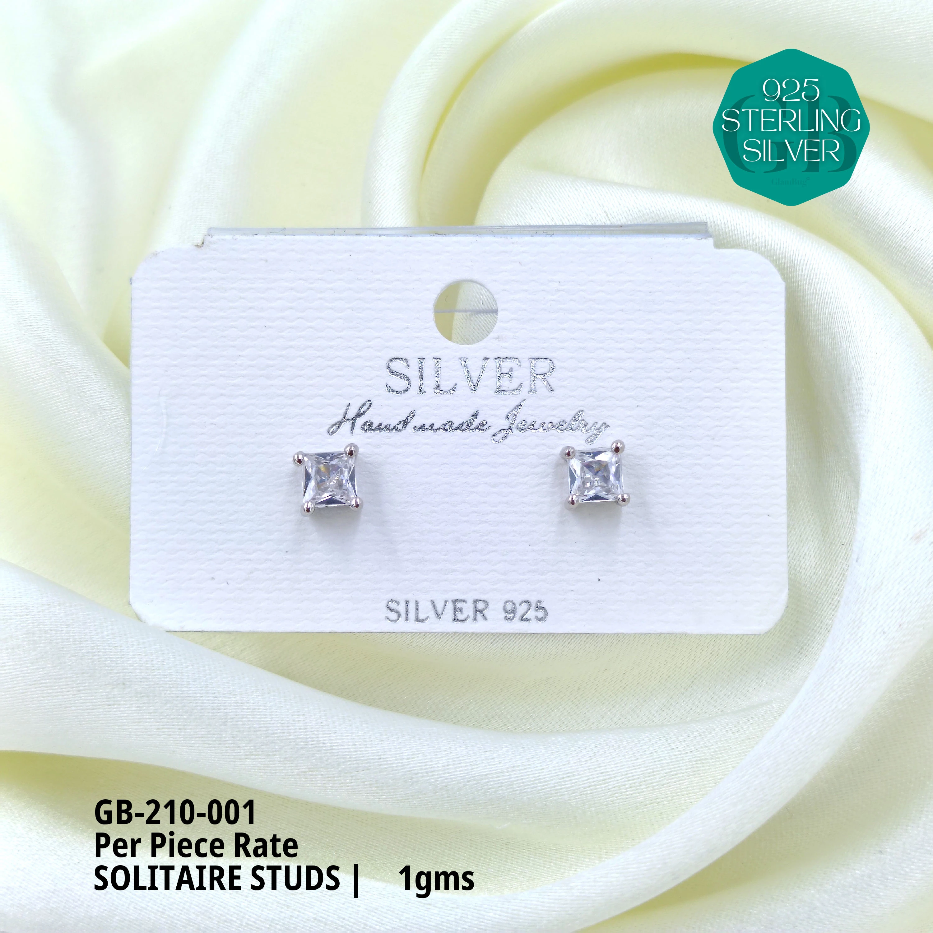 SINGLE STONE STUDS - U1G - Premium 925 Silver Jewellery - SKU: GB-210-001 - Hyderabad Silver Importers