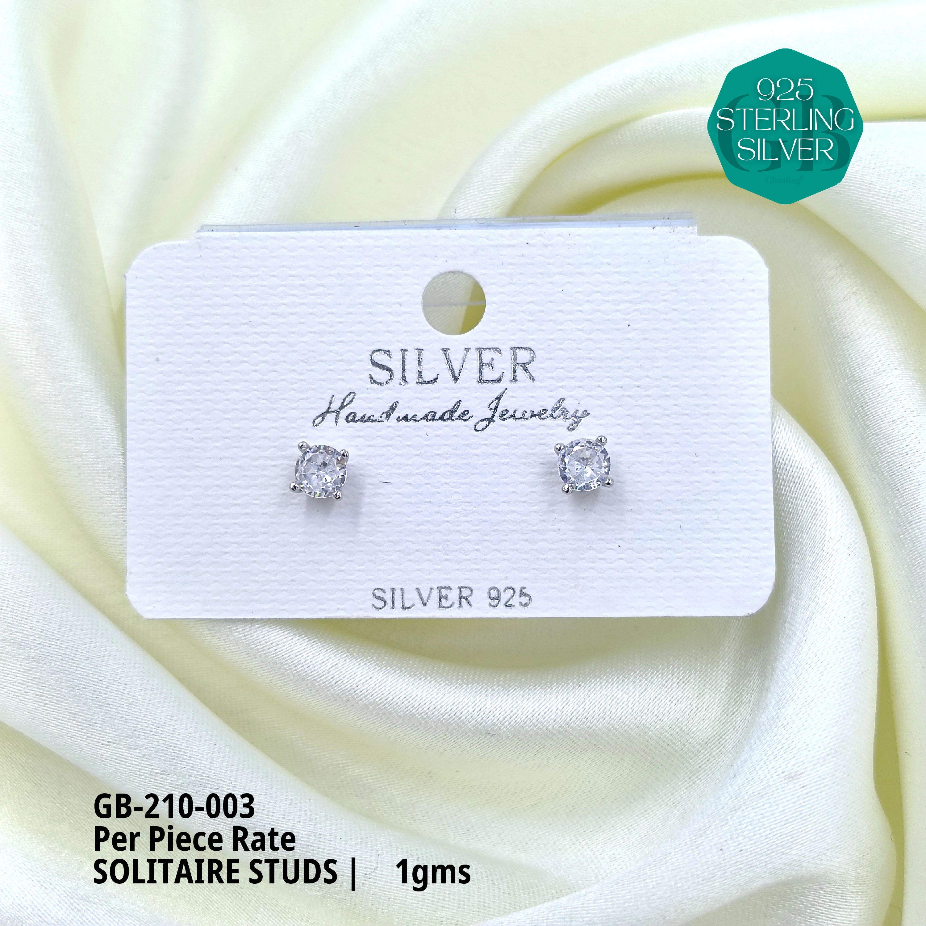 SINGLE STONE STUDS - U1G - Premium 925 Silver Jewellery - SKU: GB-210-003 - Hyderabad Silver Importers