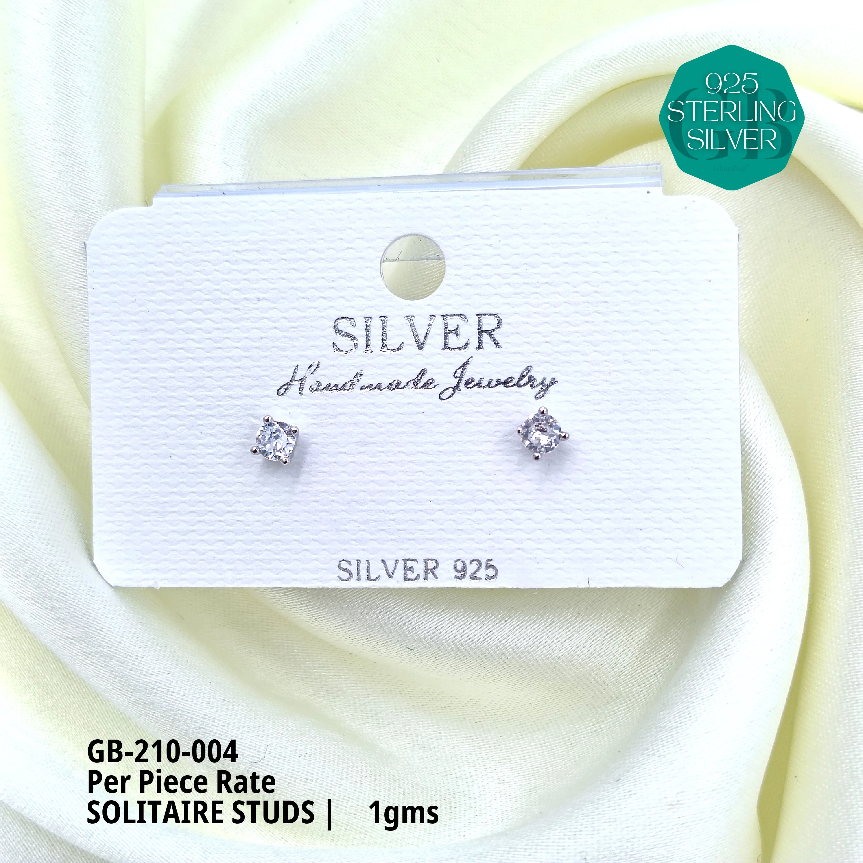 SINGLE STONE STUDS - U1G - Premium 925 Silver Jewellery - SKU: GB-210-004 - Hyderabad Silver Importers