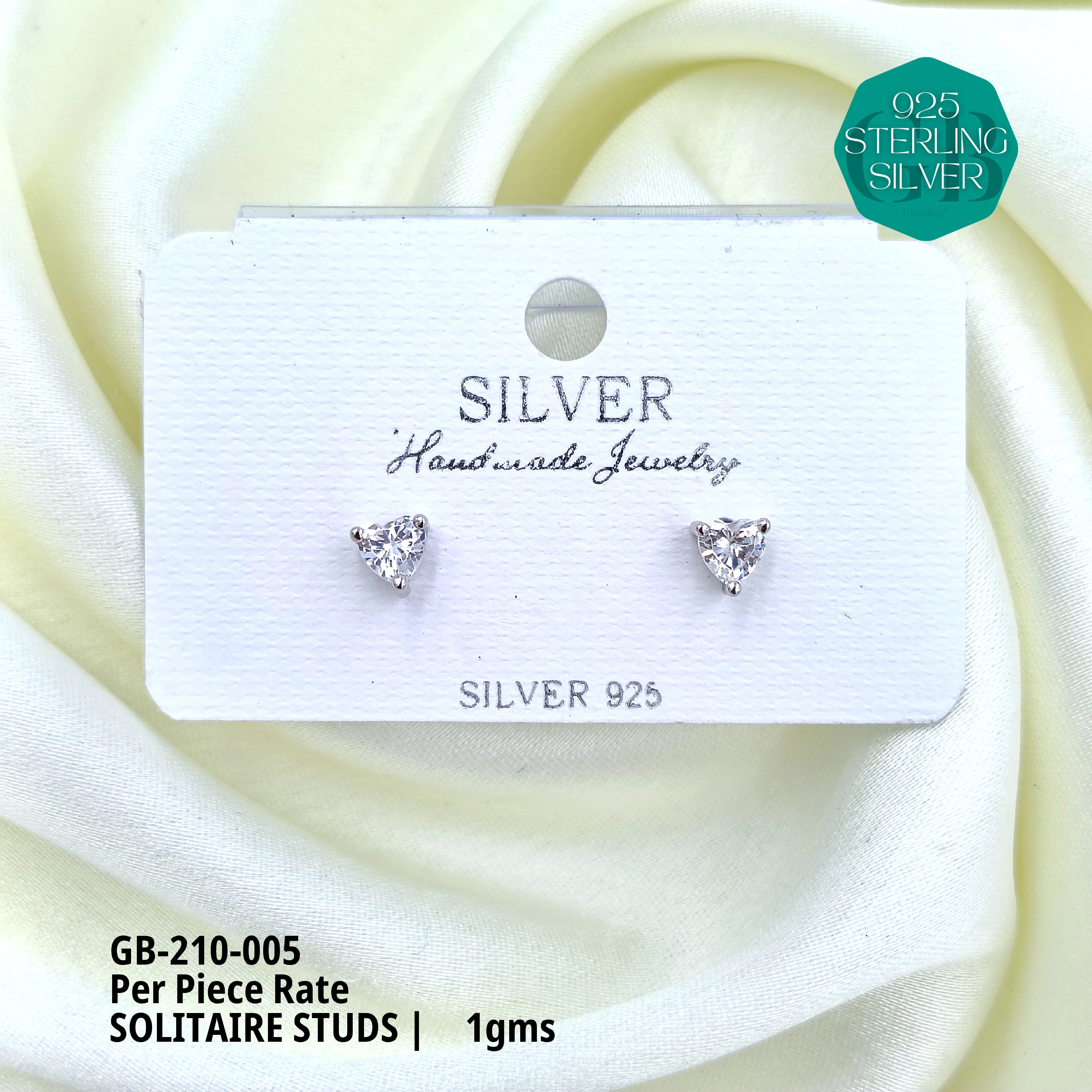 SINGLE STONE STUDS - U1G - Premium 925 Silver Jewellery - SKU: GB-210-005 - Hyderabad Silver Importers