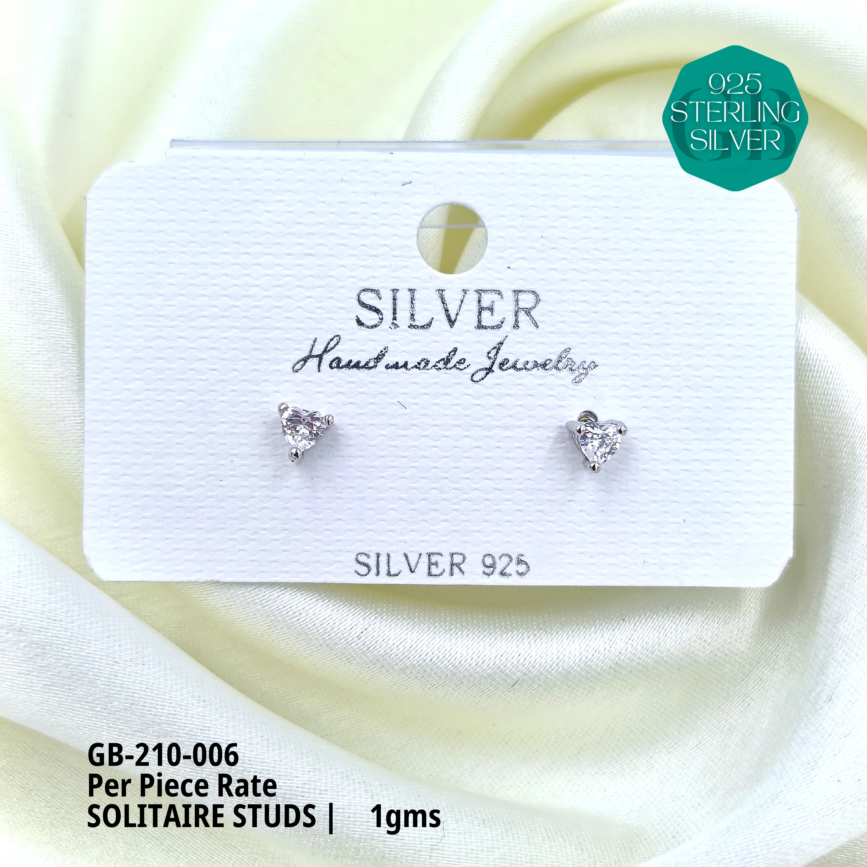 SINGLE STONE STUDS - U1G - Premium 925 Silver Jewellery - SKU: GB-210-006 - Hyderabad Silver Importers