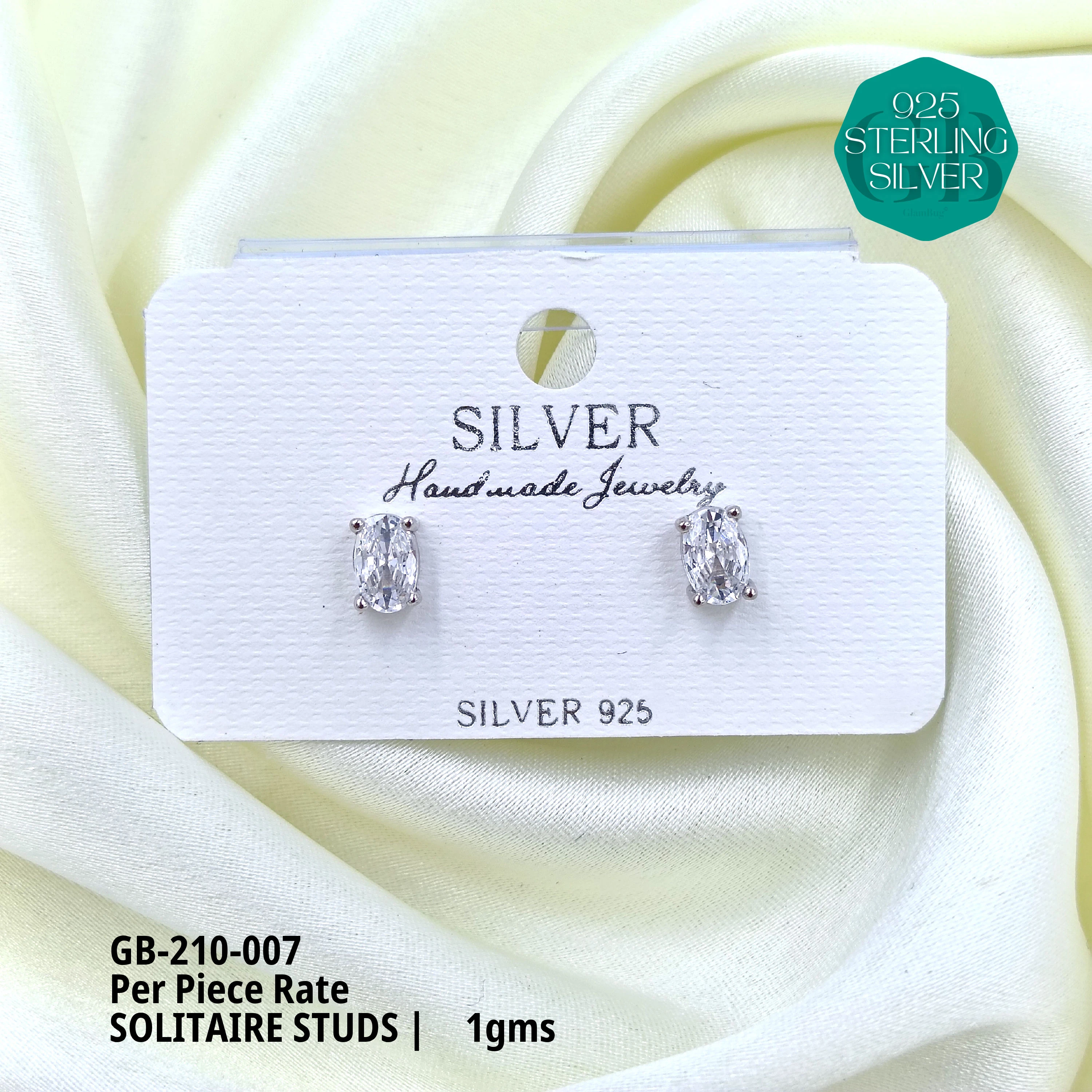 SINGLE STONE STUDS - U1G - Premium 925 Silver Jewellery - SKU: GB-210-007 - Hyderabad Silver Importers