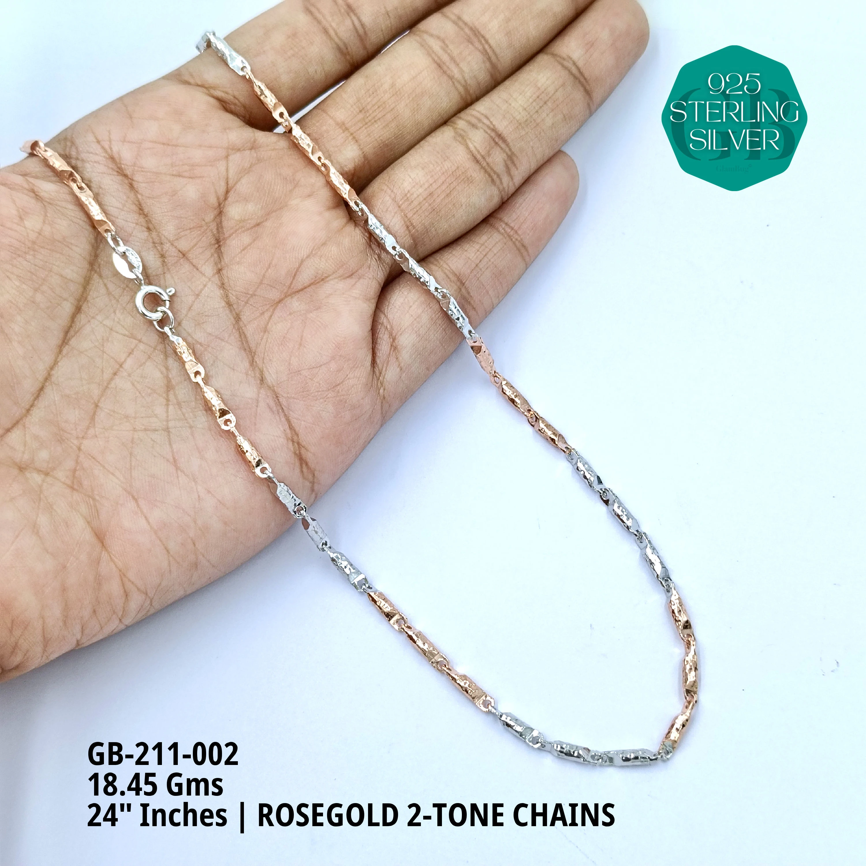 MAN ROSEGOLD 2-TONE CHAINS - Premium 925 Silver Jewellery - SKU: GB-211-002 - Hyderabad Silver Importers