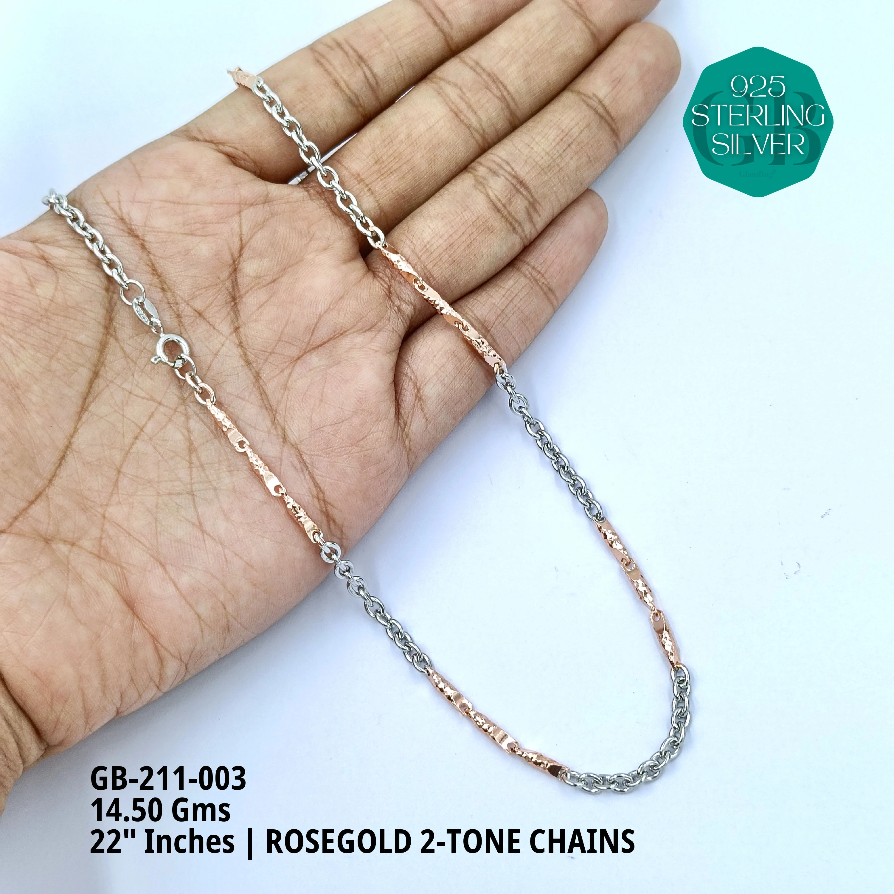 MAN ROSEGOLD 2-TONE CHAINS - Premium 925 Silver Jewellery - SKU: GB-211-003 - Hyderabad Silver Importers