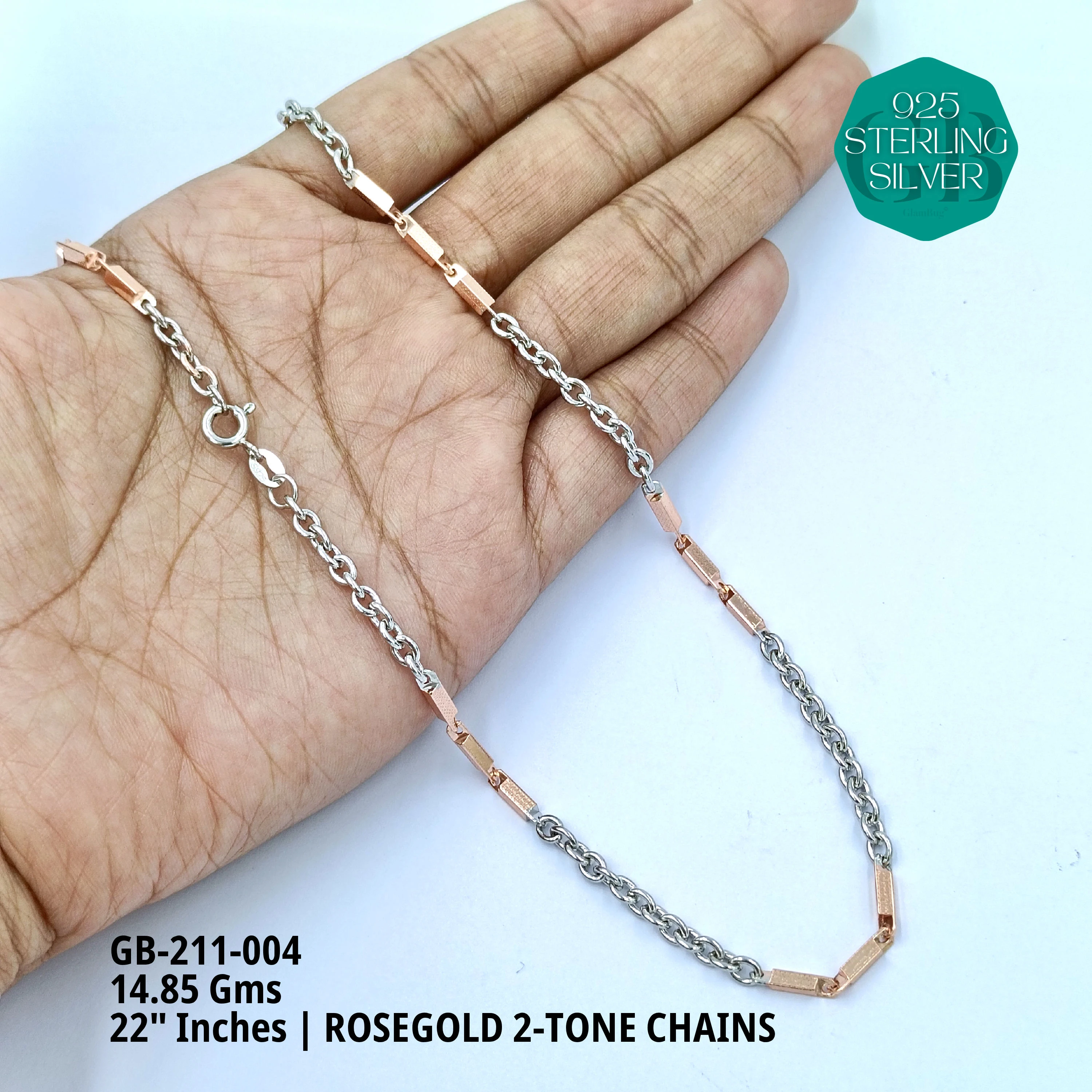MAN ROSEGOLD 2-TONE CHAINS - Premium 925 Silver Jewellery - SKU: GB-211-004 - Hyderabad Silver Importers