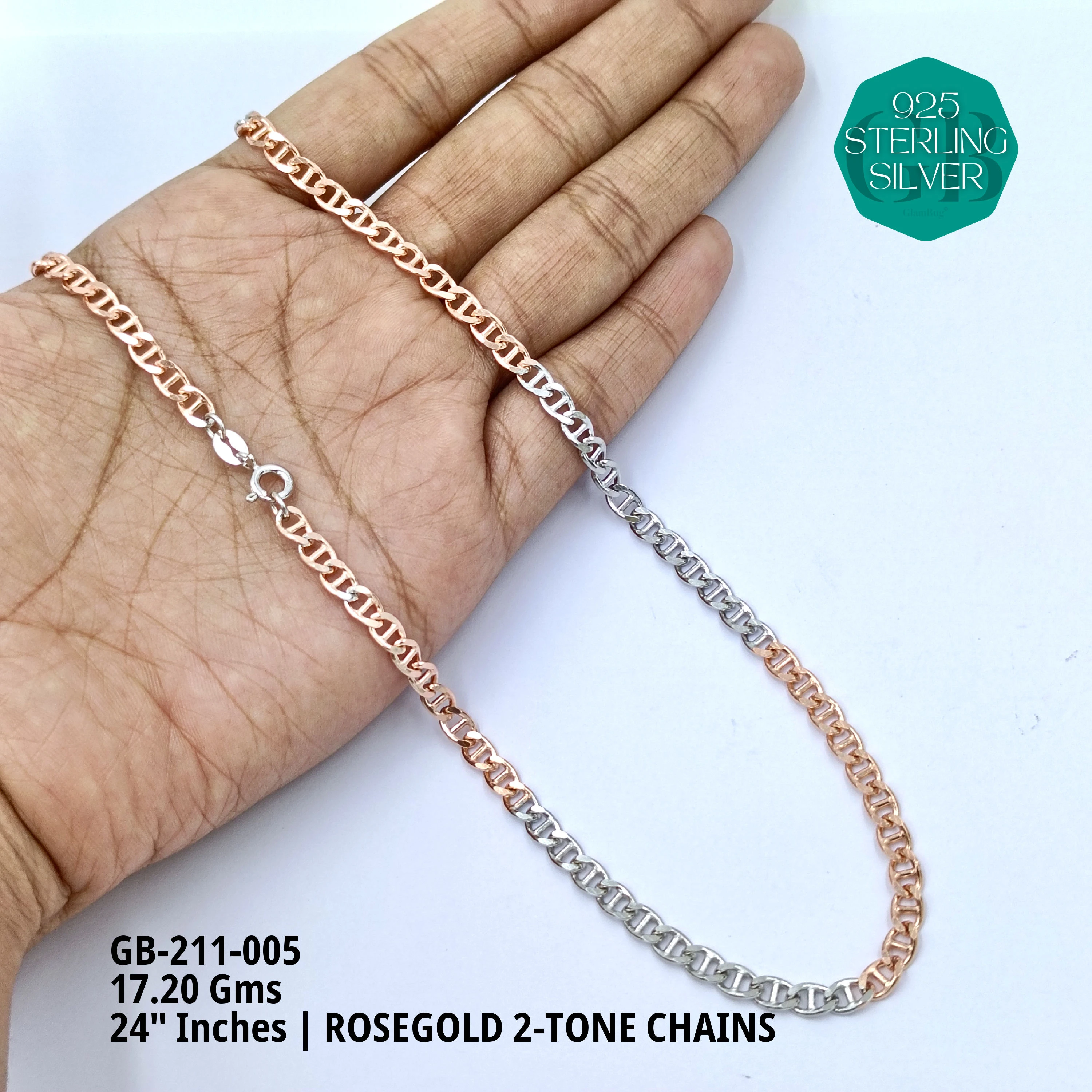 MAN ROSEGOLD 2-TONE CHAINS - Premium 925 Silver Jewellery - SKU: GB-211-005 - Hyderabad Silver Importers