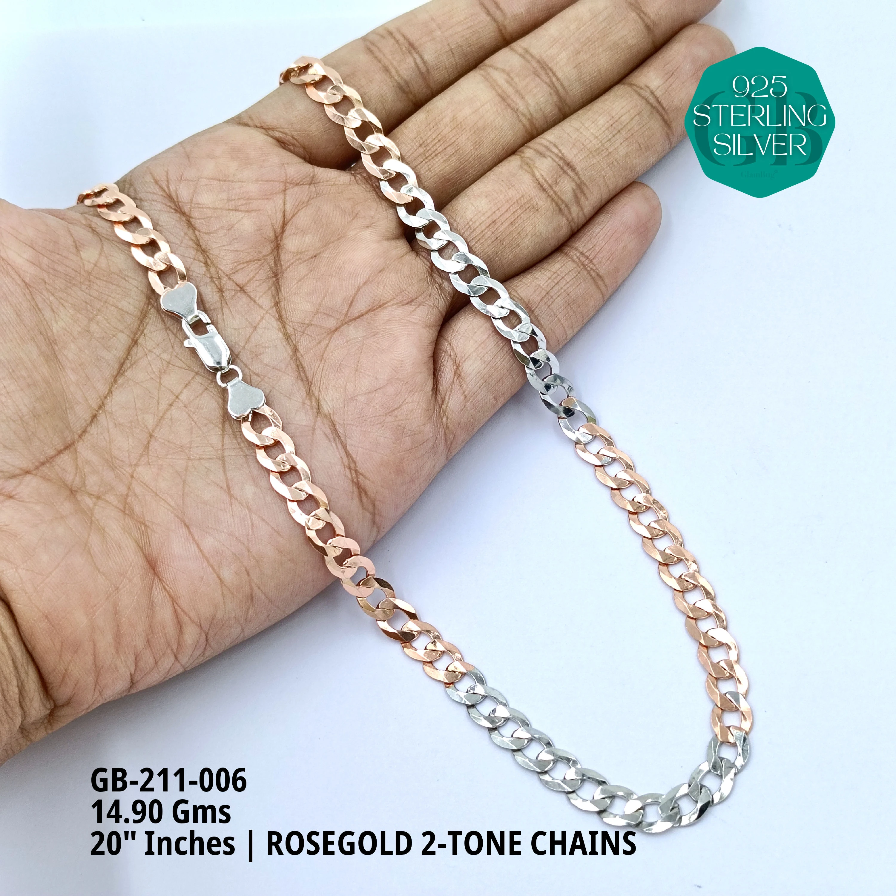 MAN ROSEGOLD 2-TONE CHAINS - Premium 925 Silver Jewellery - SKU: GB-211-006 - Hyderabad Silver Importers